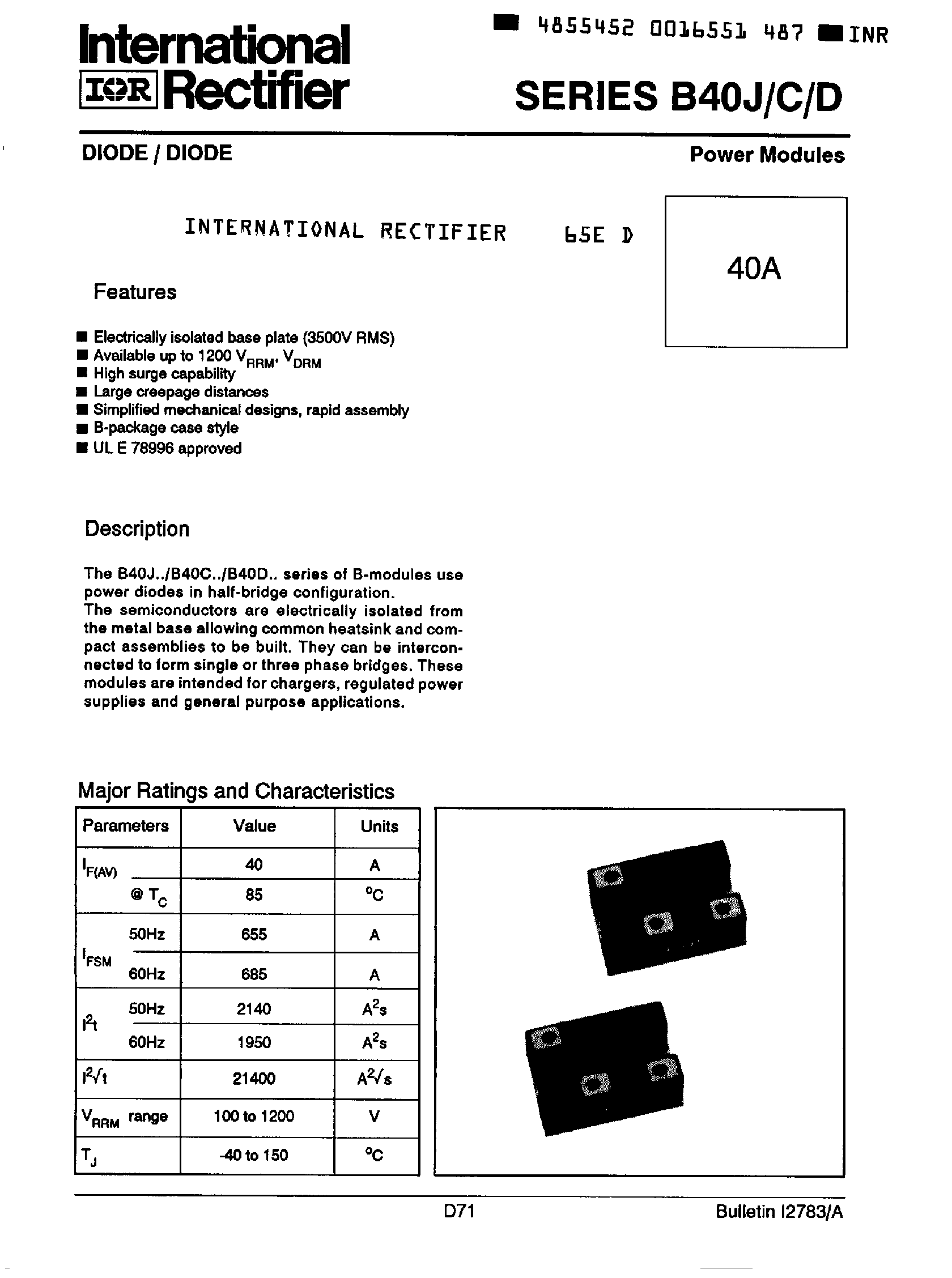 Datasheet B40C60 page 1 Datasheet B40C60 - Power Mofules / Diode page 1