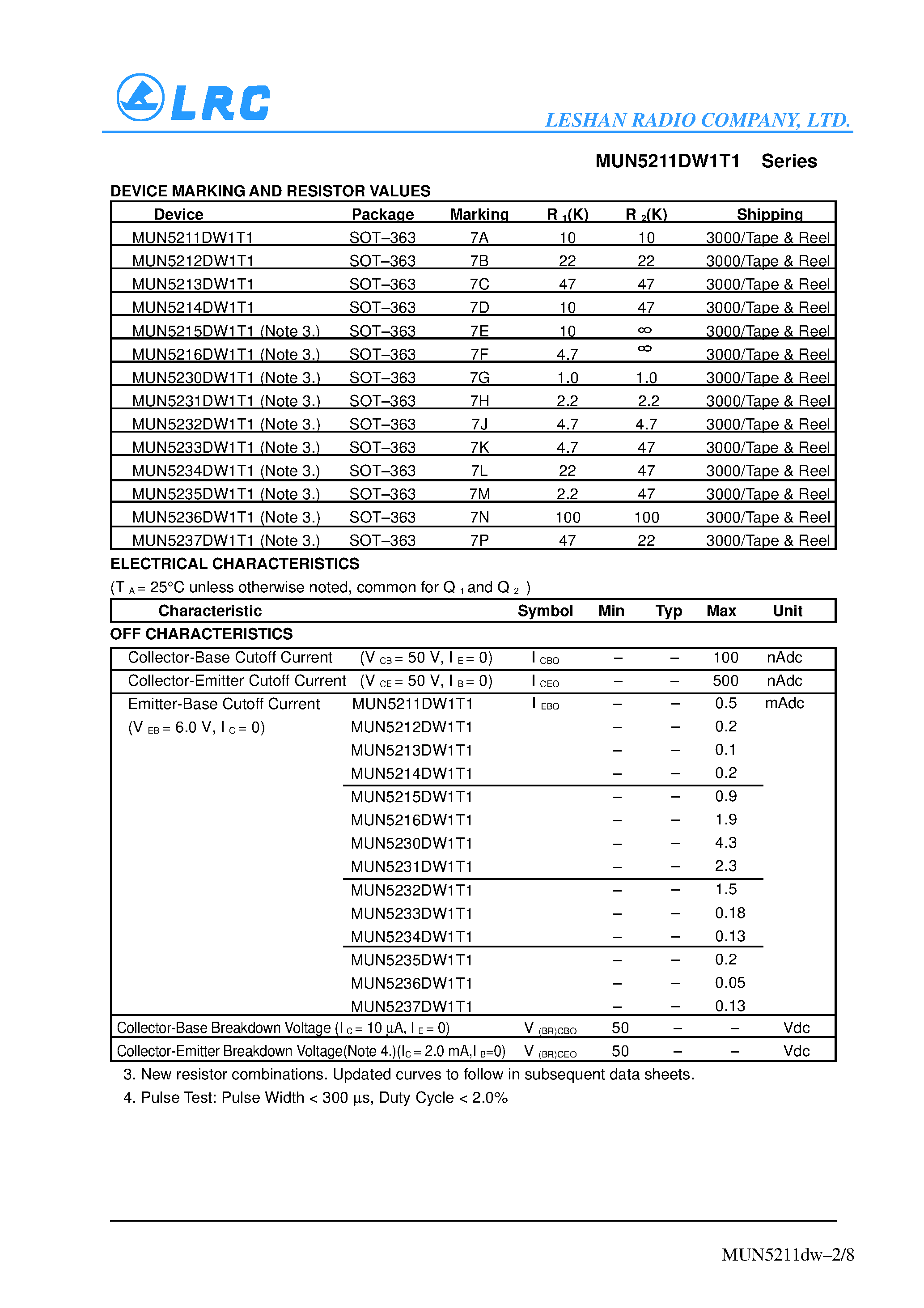 Datasheet MUN52xxDW1T1 - Dual Bias Resistor Transistors page 2