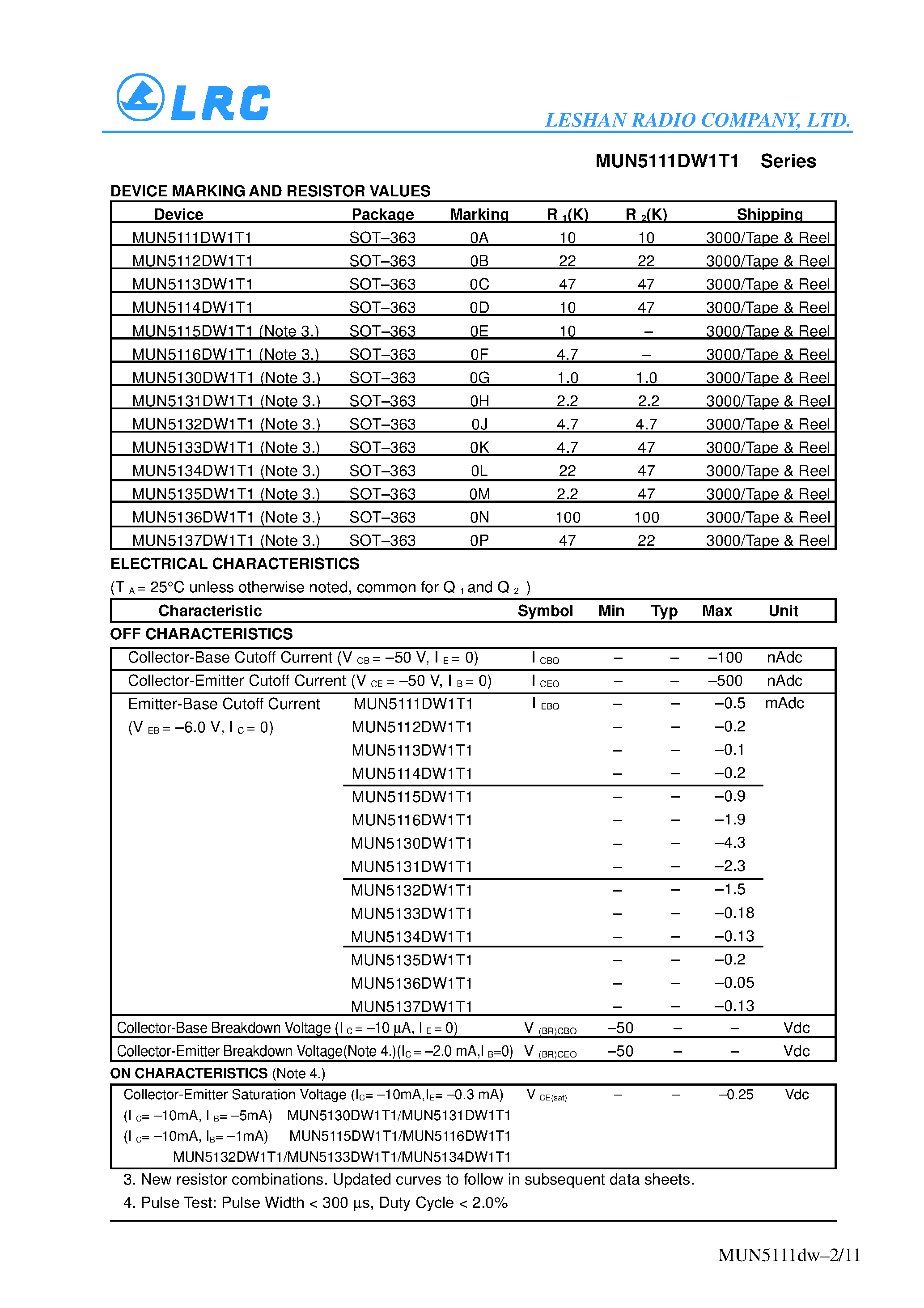 Datasheet MUN51xxDW1T1 - Dual Bias Resistor Transistors page 2