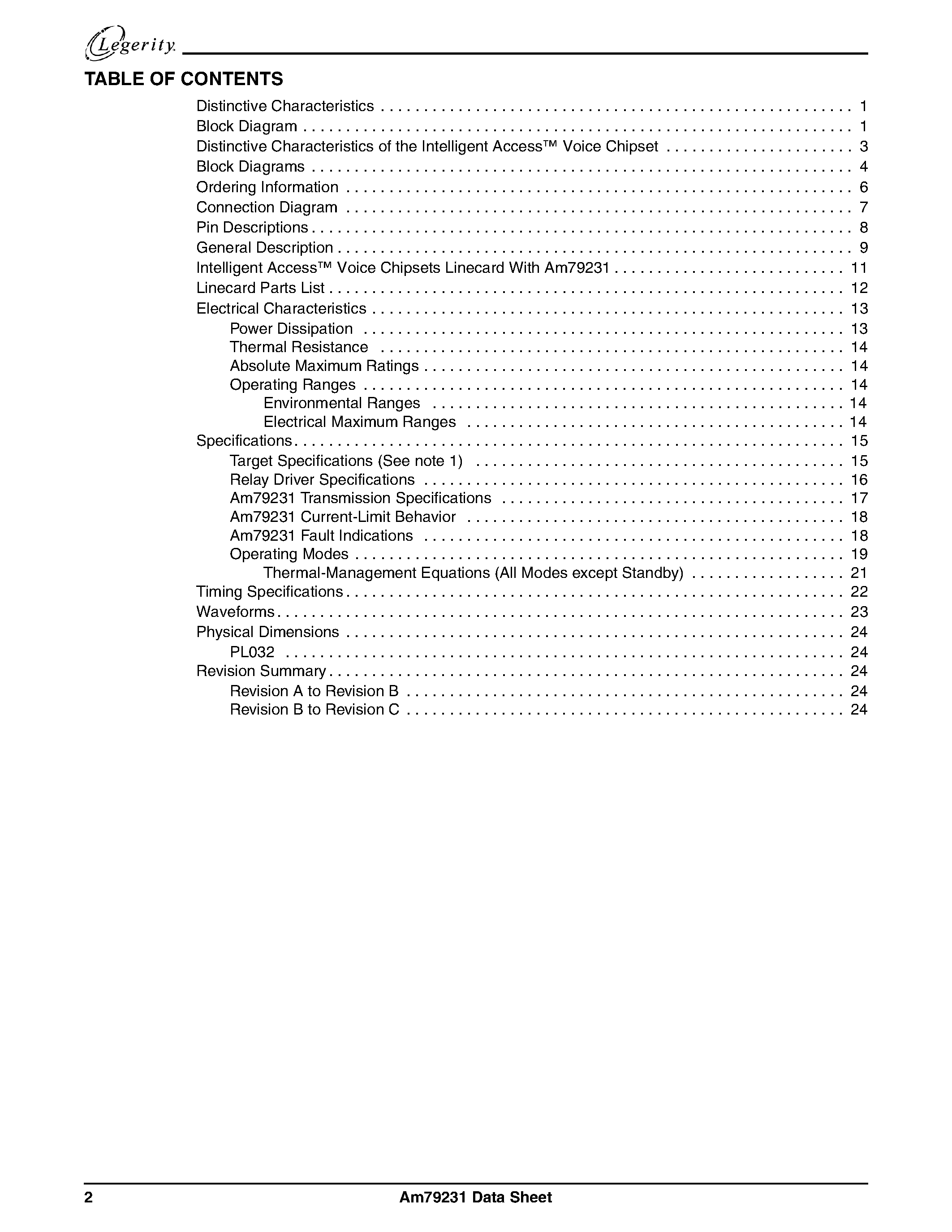 Datasheet AM79231 - Intelligent Subscriber Line Interface Circuit page 2
