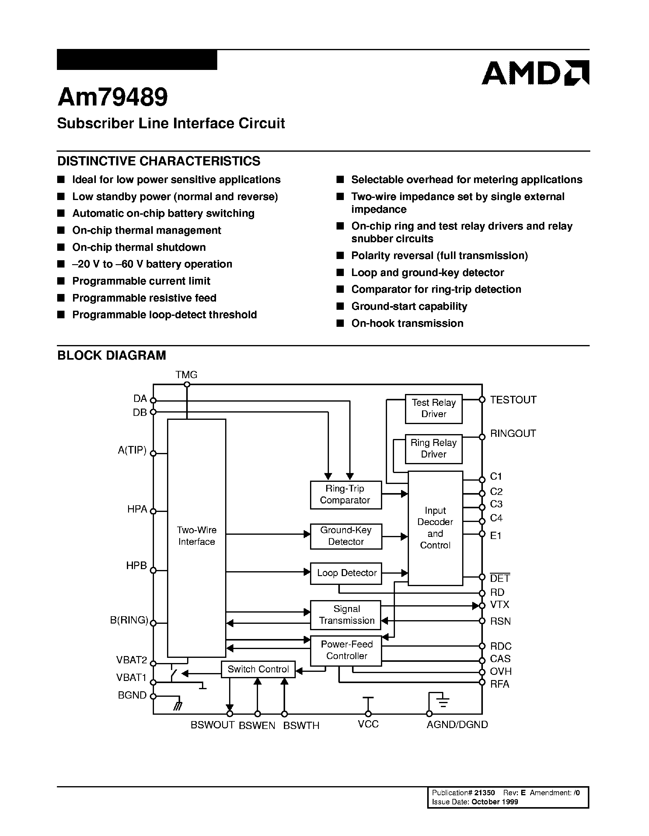 Даташит AM79489 - Subscriber Line Interface Circuit страница 1