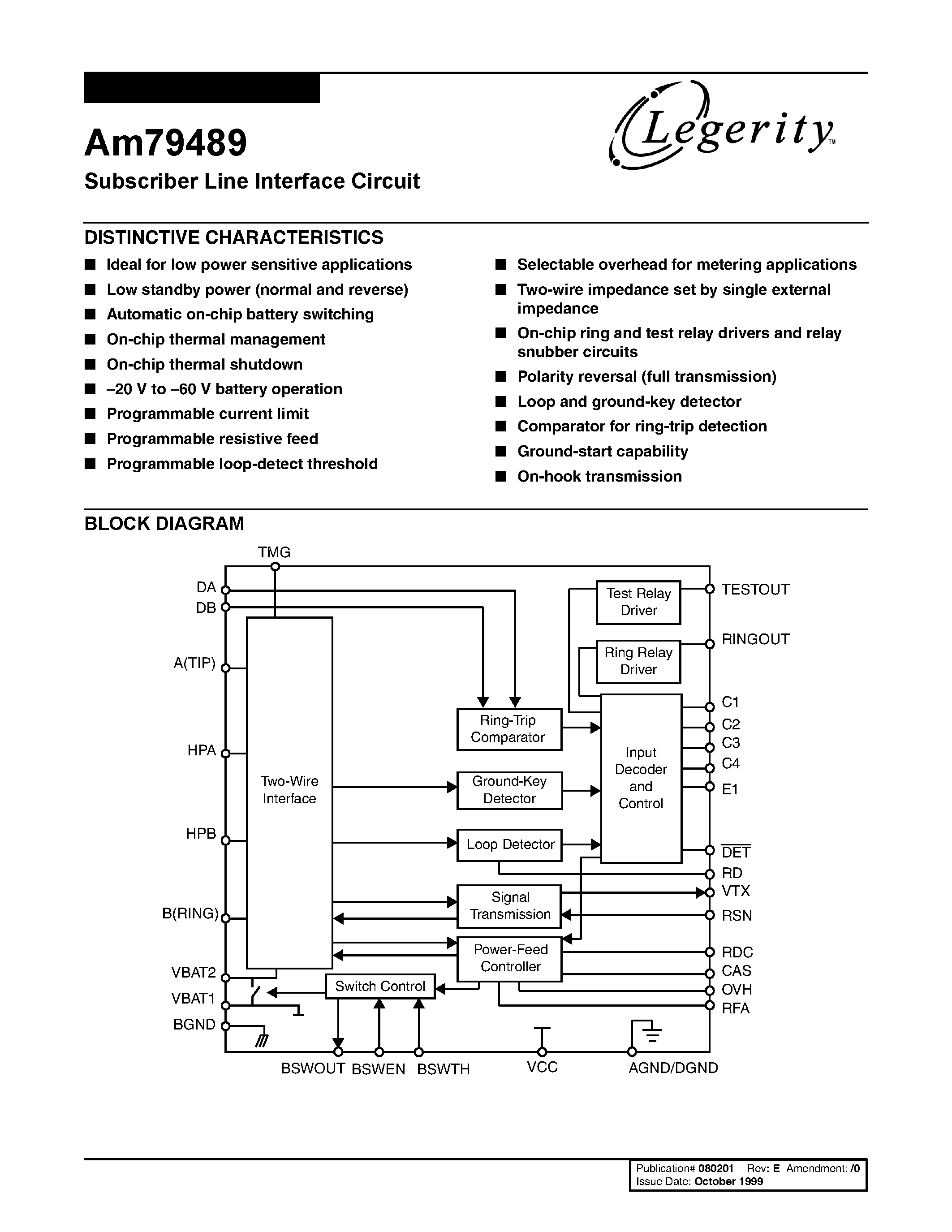 Даташит AM79489 - Subscriber Line Interface Circuit страница 1