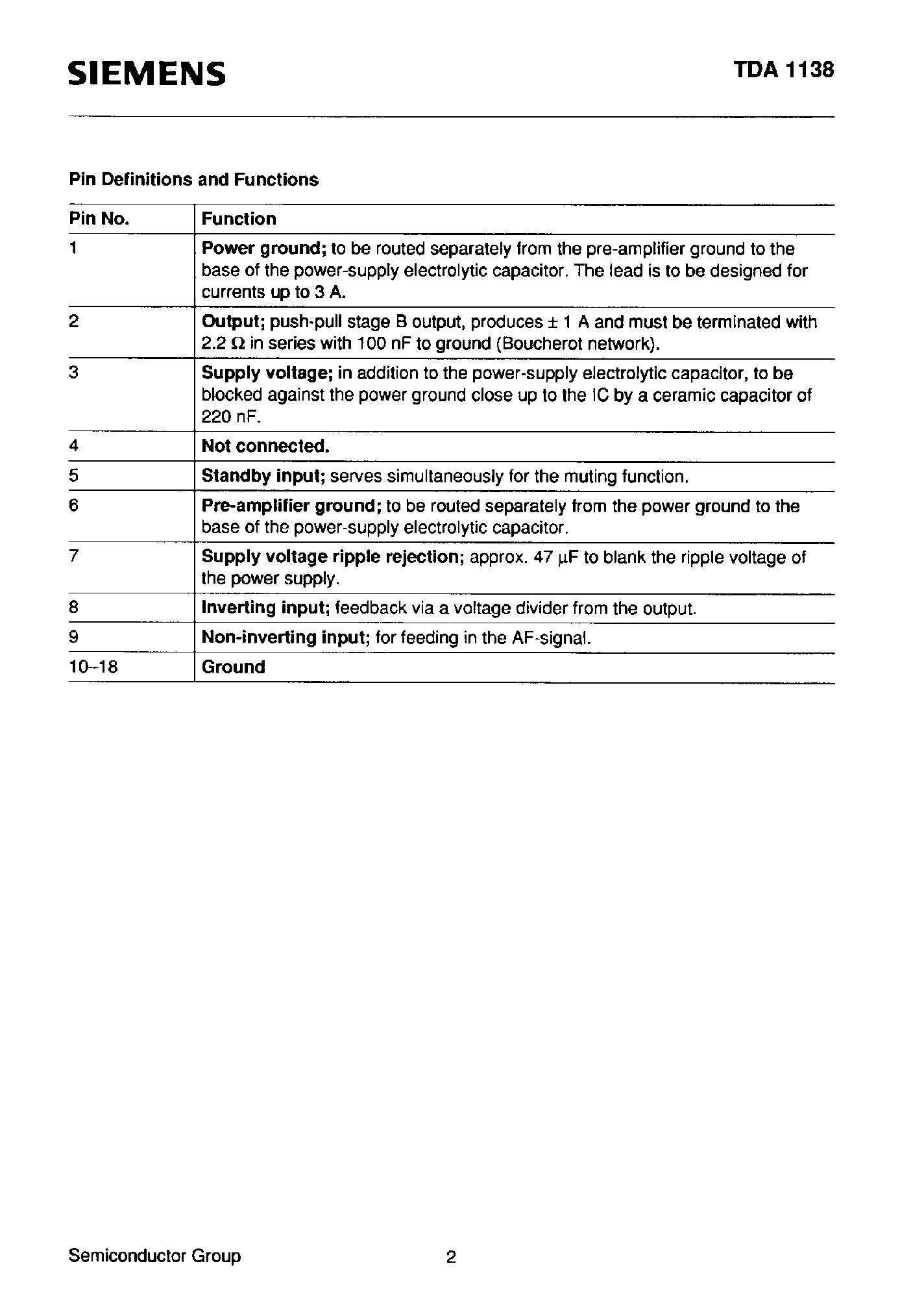 Datasheet TDA1138 page 2 Datasheet TDA1138 - AF Amplifier for TV Sets page 2