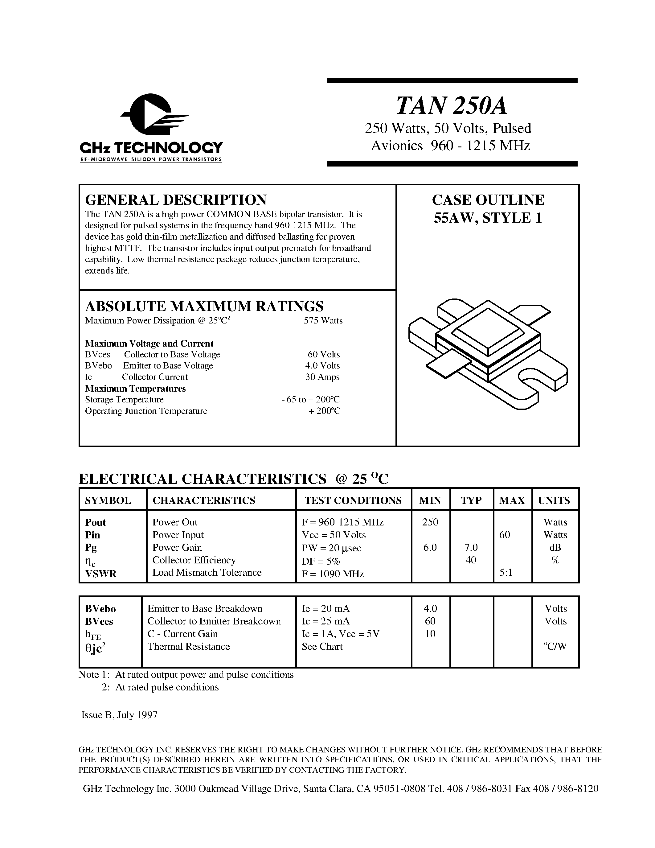 Datasheet TAN250A - Case Outline 55AW / Style 1 page 1