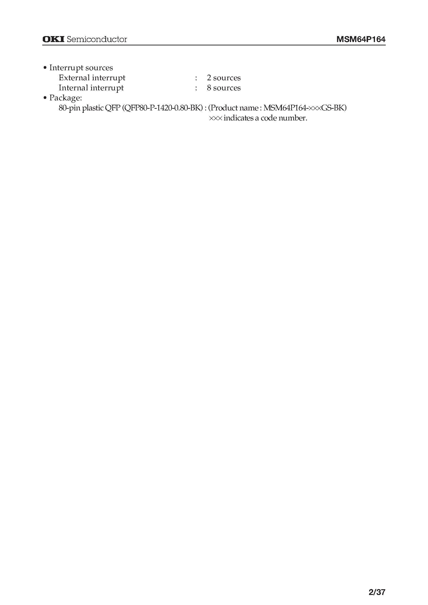 Даташит на микросхему MSM64P164 страница 2 Даташит MSM64P164 - 4-Bit Microcontroller with Built-in RC Oscillation Type A/D Converter and LCD Driver страница 2