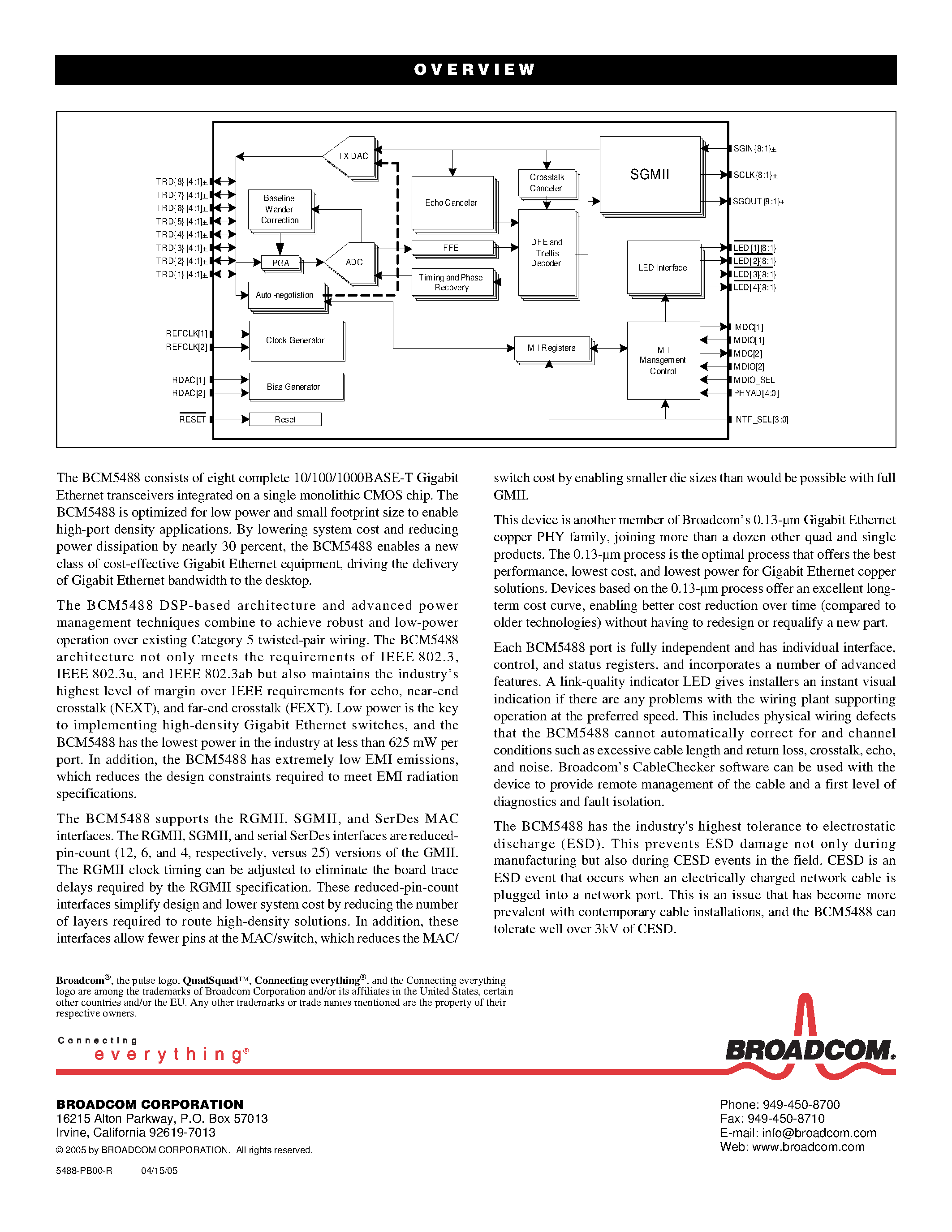 Datasheet BCM5488 - Octal Port 10/100/1000Base-T Gigabit Ethernet Transceiver page 2