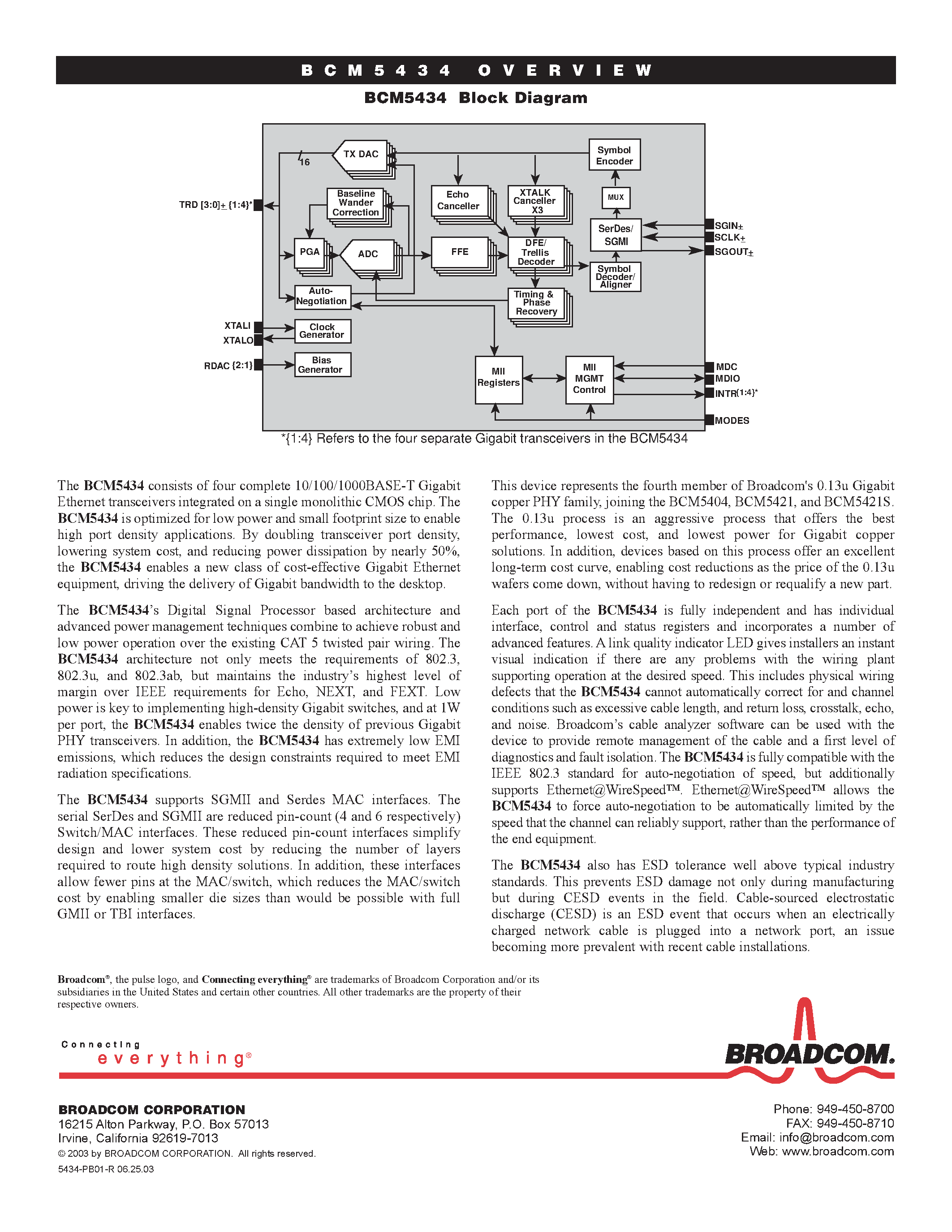 Datasheet BCM5434 - 4-PORT GIGABIT COPPER TRANSCEIVER page 2