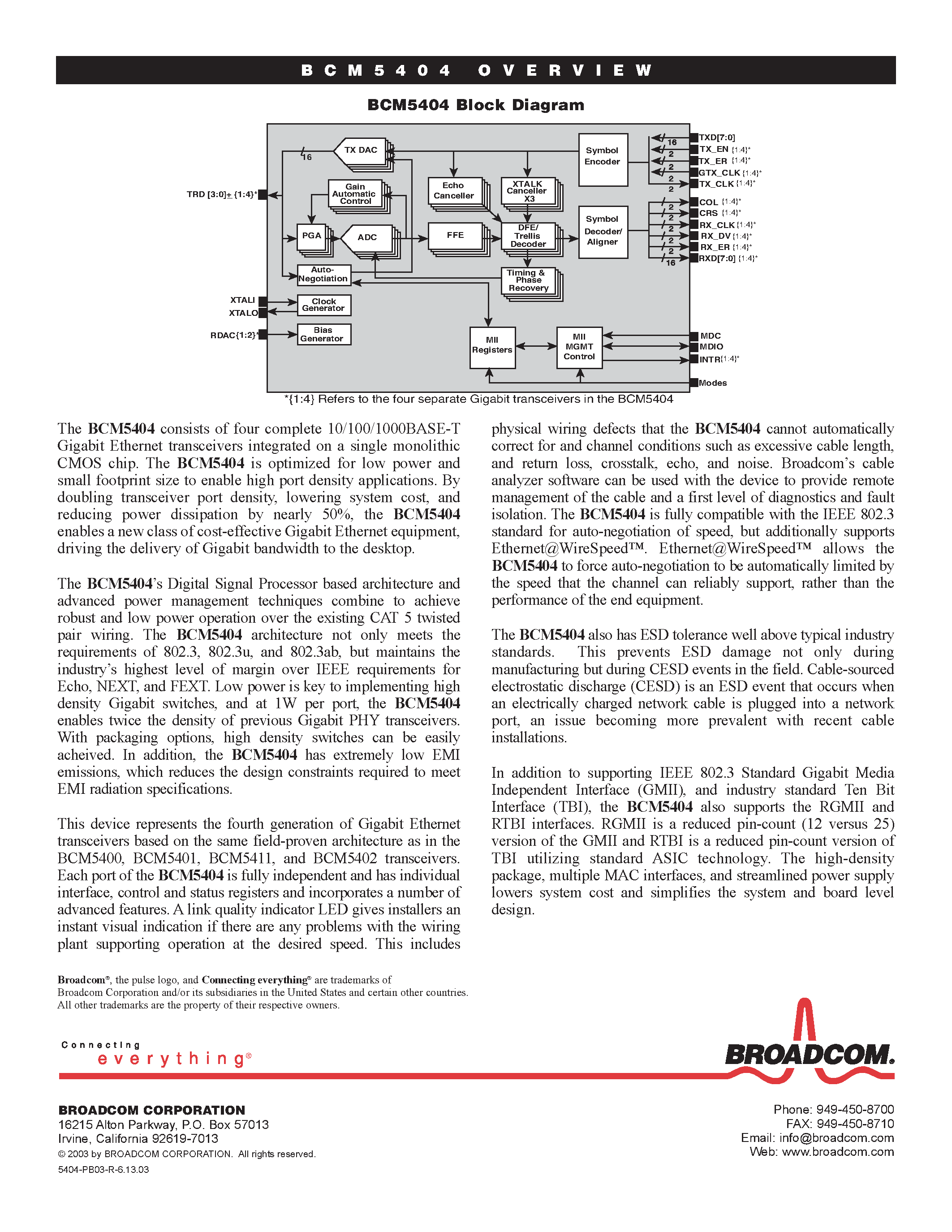 Datasheet BCM5404 - QUAD PORT 10/100/1000 BASE - T GIGABIT COPPER TRANSCEIVER page 2