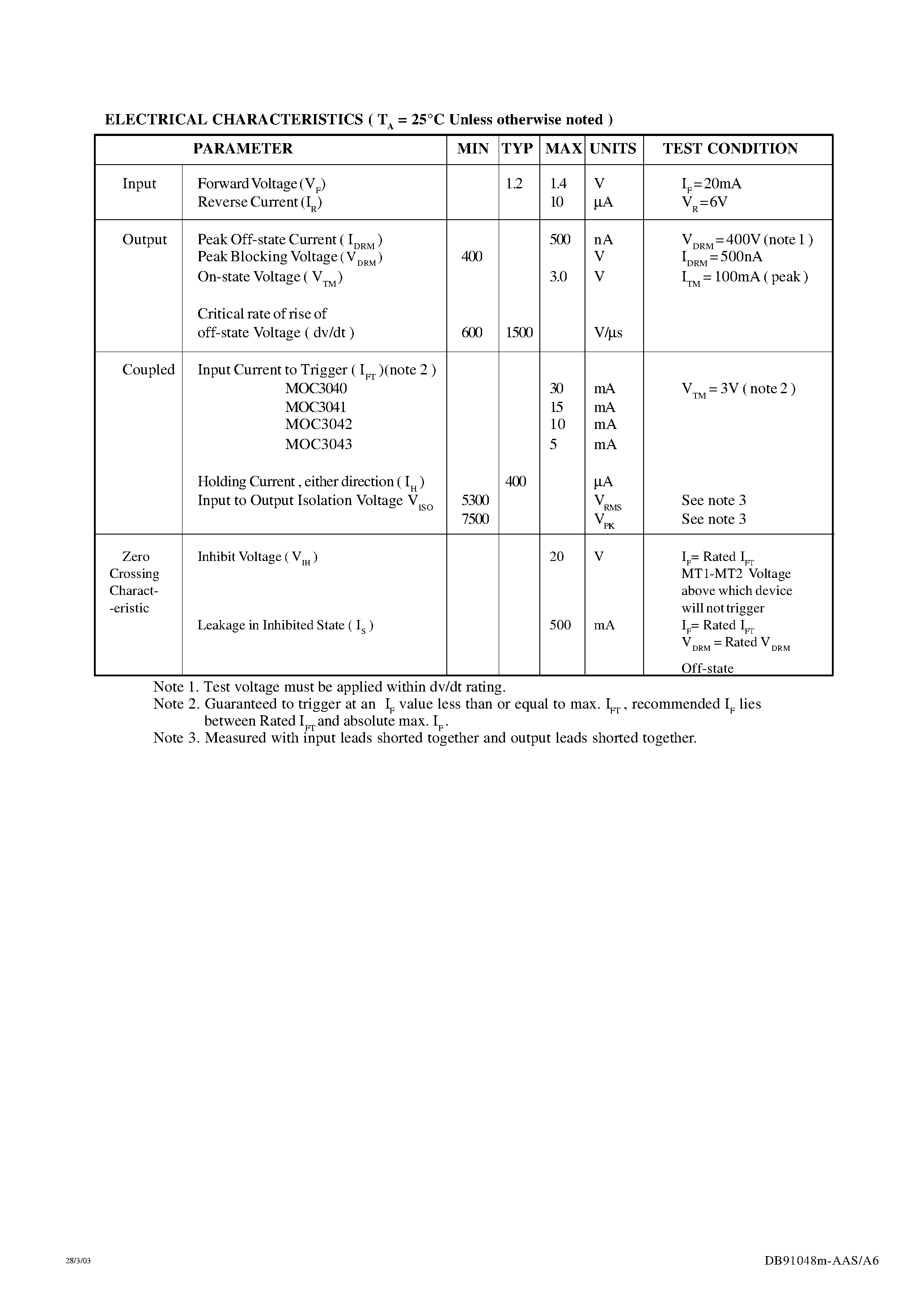 Даташит на микросхему MOC3040 страница 2 Даташит MOC3040 - OPTICALLY COUPLED BILATERAL SWITCH LIGHT ACTIVATED ZERO VOLTAGE CROSSING TRIAC страница 2