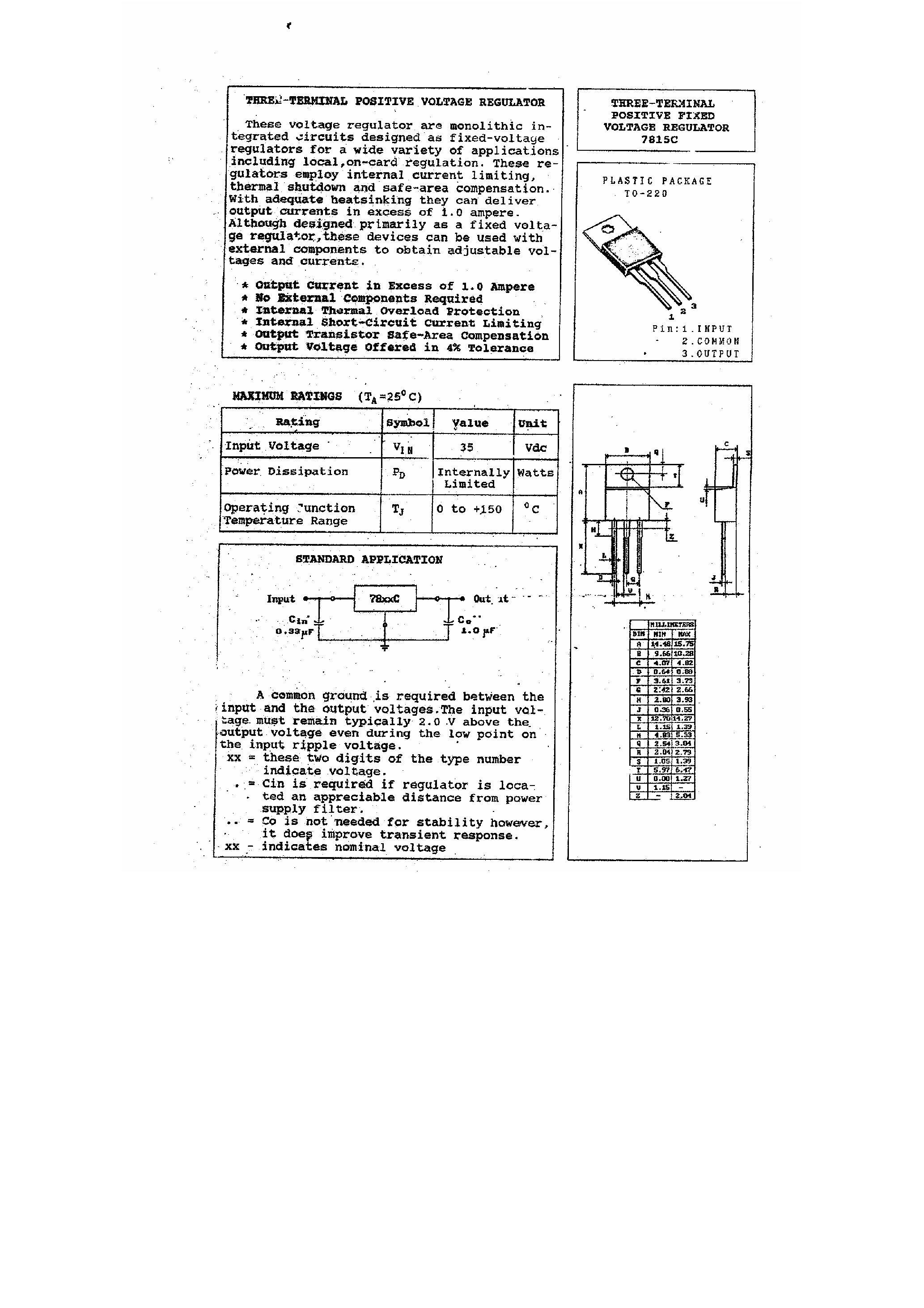 Datasheet 7815C - 3-Terminal Positive Fixed Voltage Regulator page 1