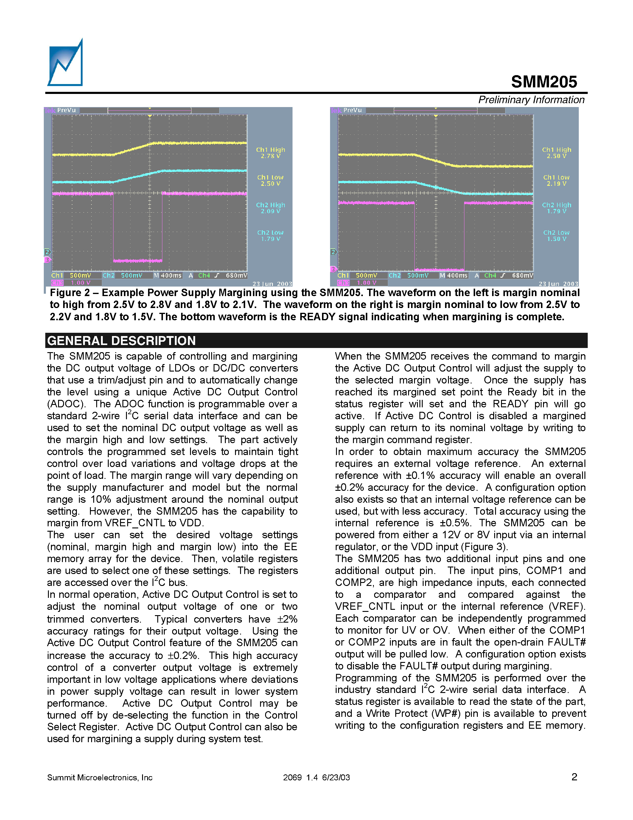 Datasheet SMM205 - Dual Channel Supply Voltage Marginer and Active DC Output Controller page 2