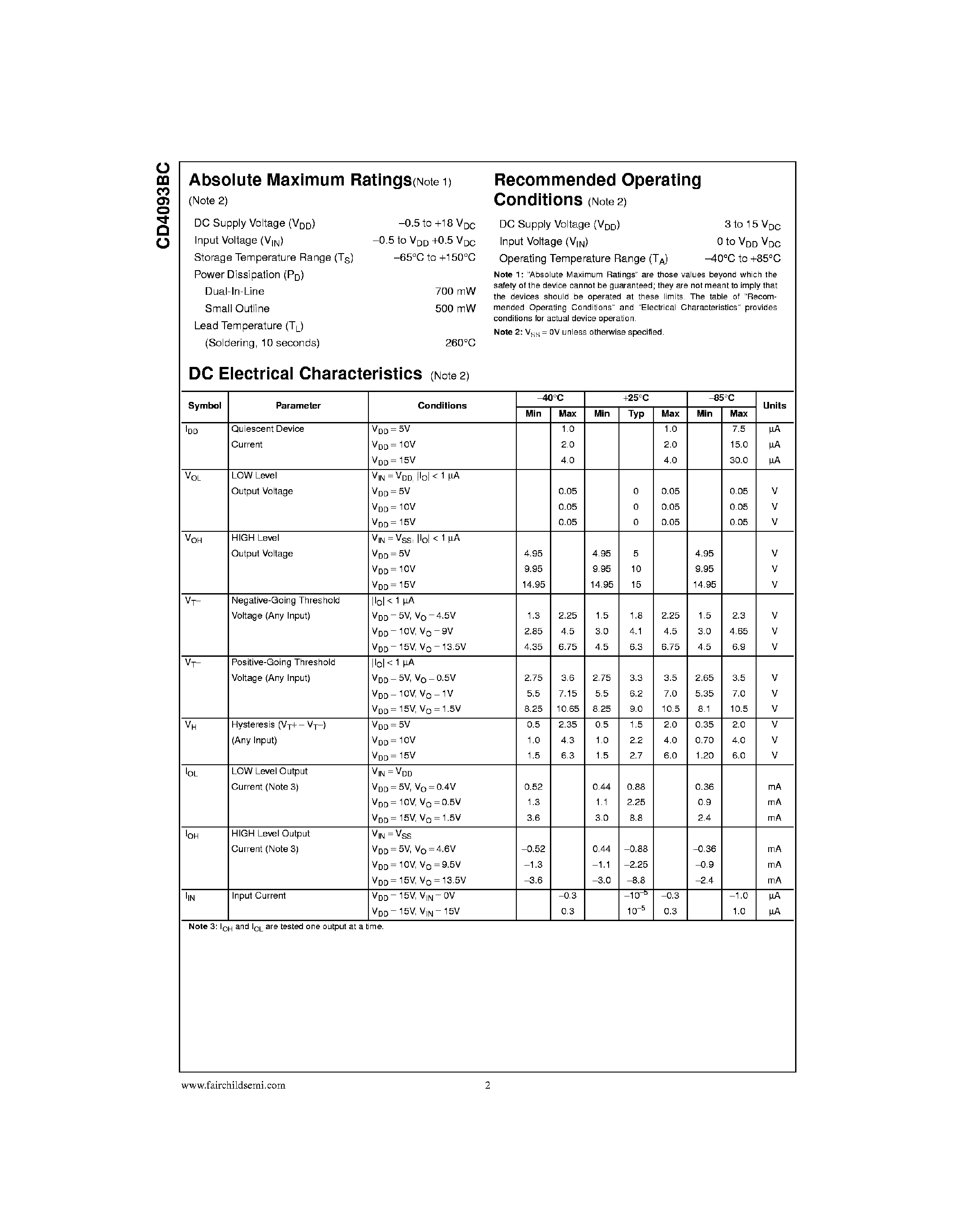 Datasheet 4093B - Quad 2-input NAND Schmitt trigger page 2