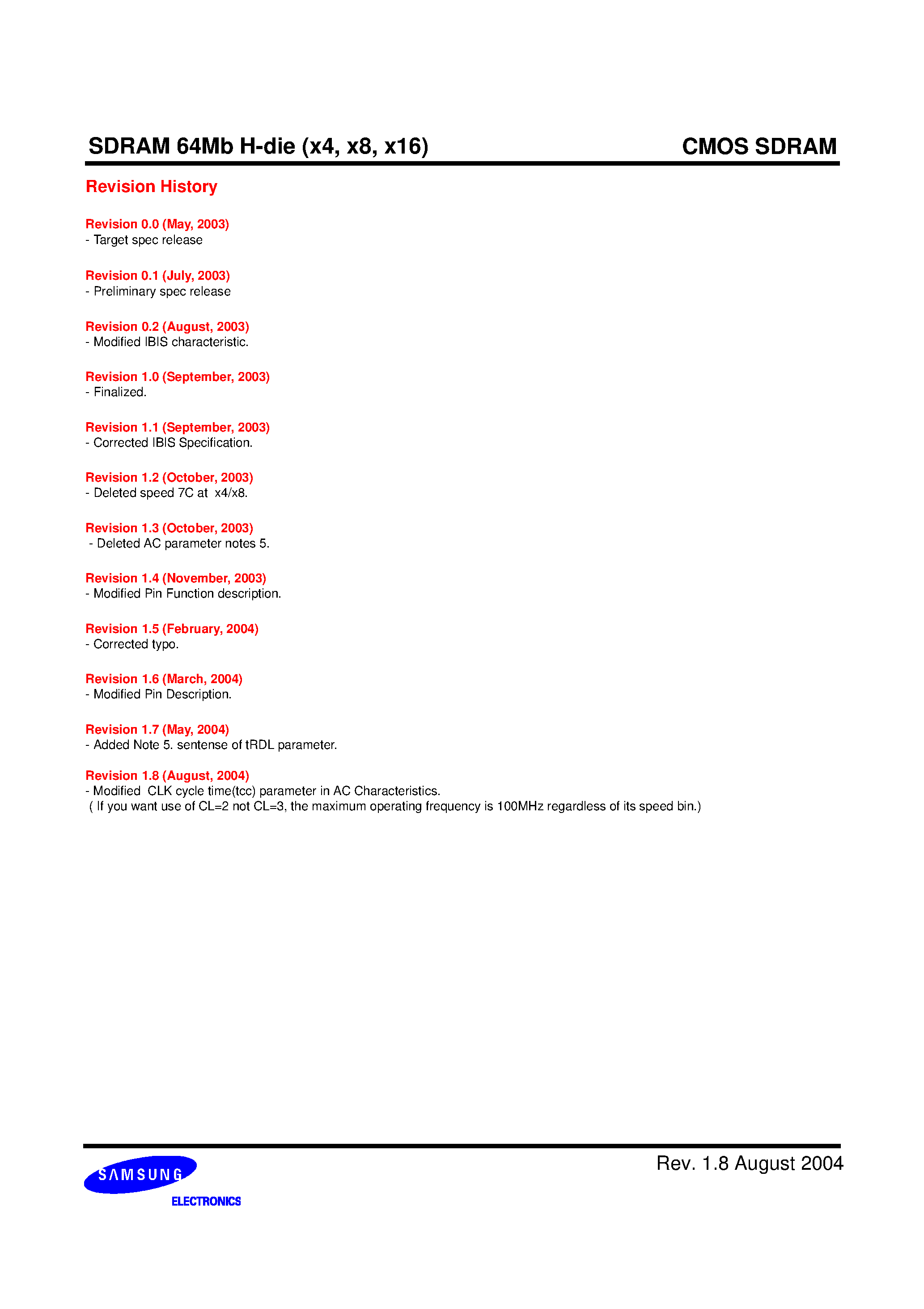 Datasheet K4S641632H page 2 Datasheet K4S641632H - 64Mb H-die SDRAM page 2