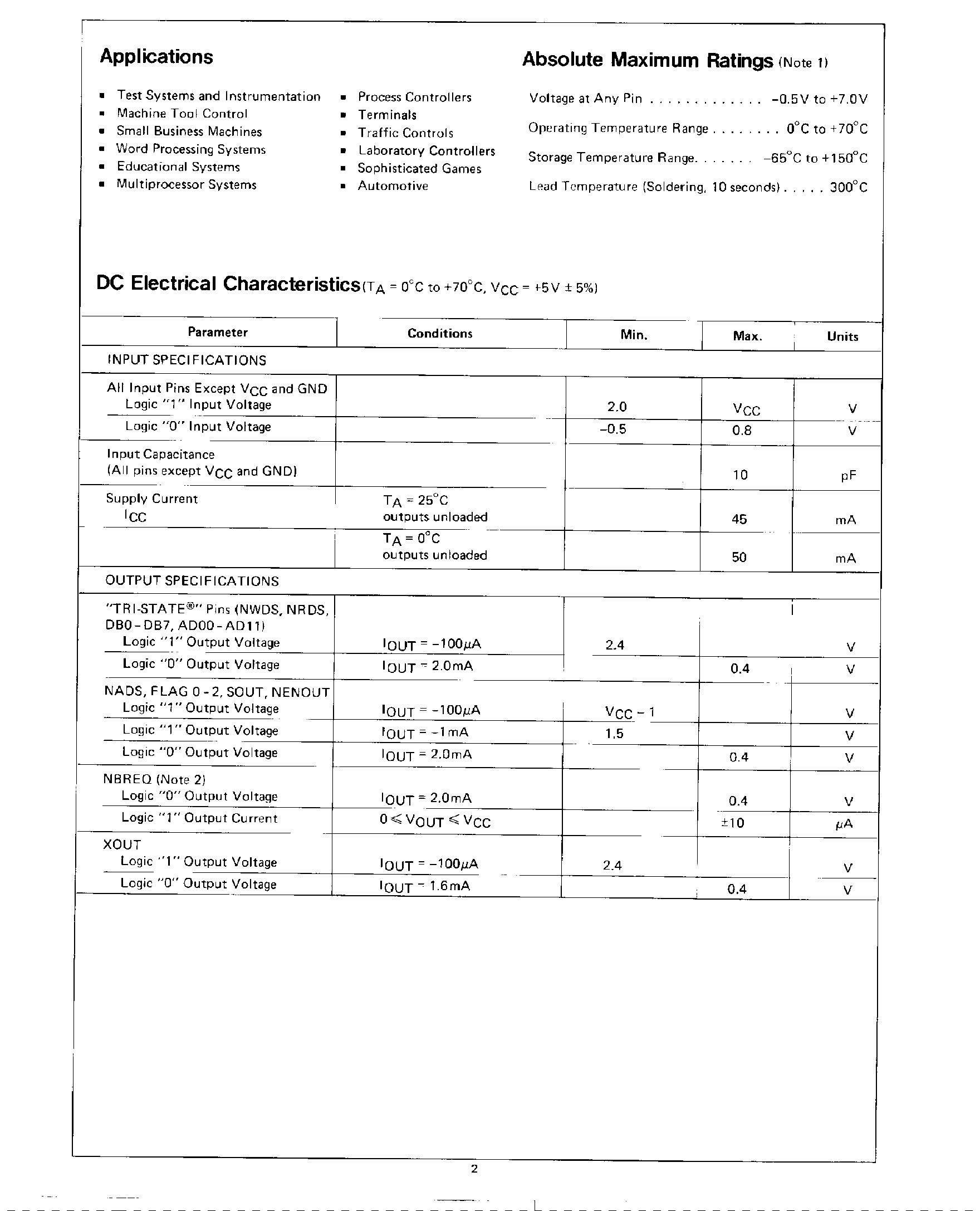 Datasheet INS8060 - Single-Chip 8-Bit N-Channel Microprocessor page 2