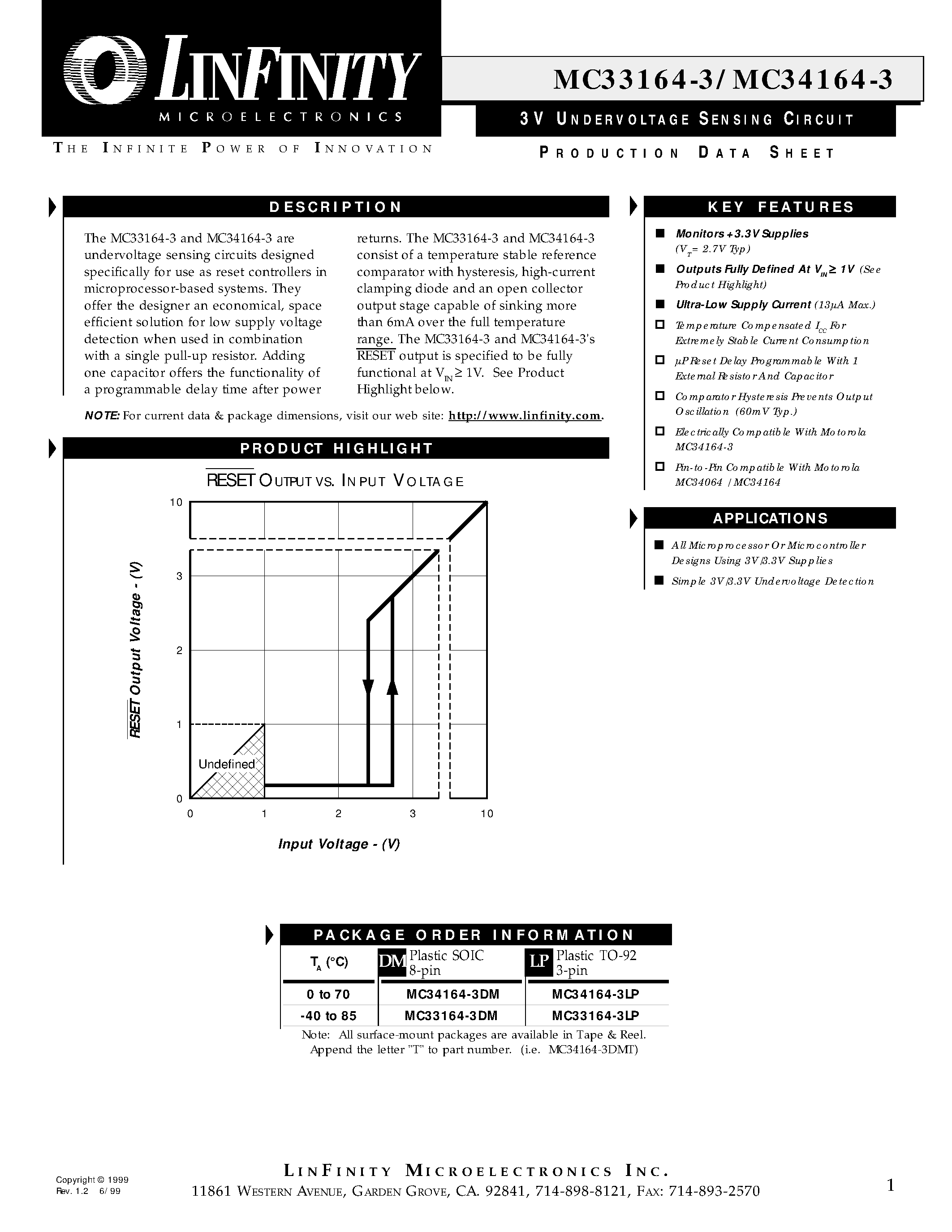Datasheet MC34164-3 page 1 Datasheet MC34164-3 - 3V UNDERVOLTAGE SENSING CIRCUIT page 1