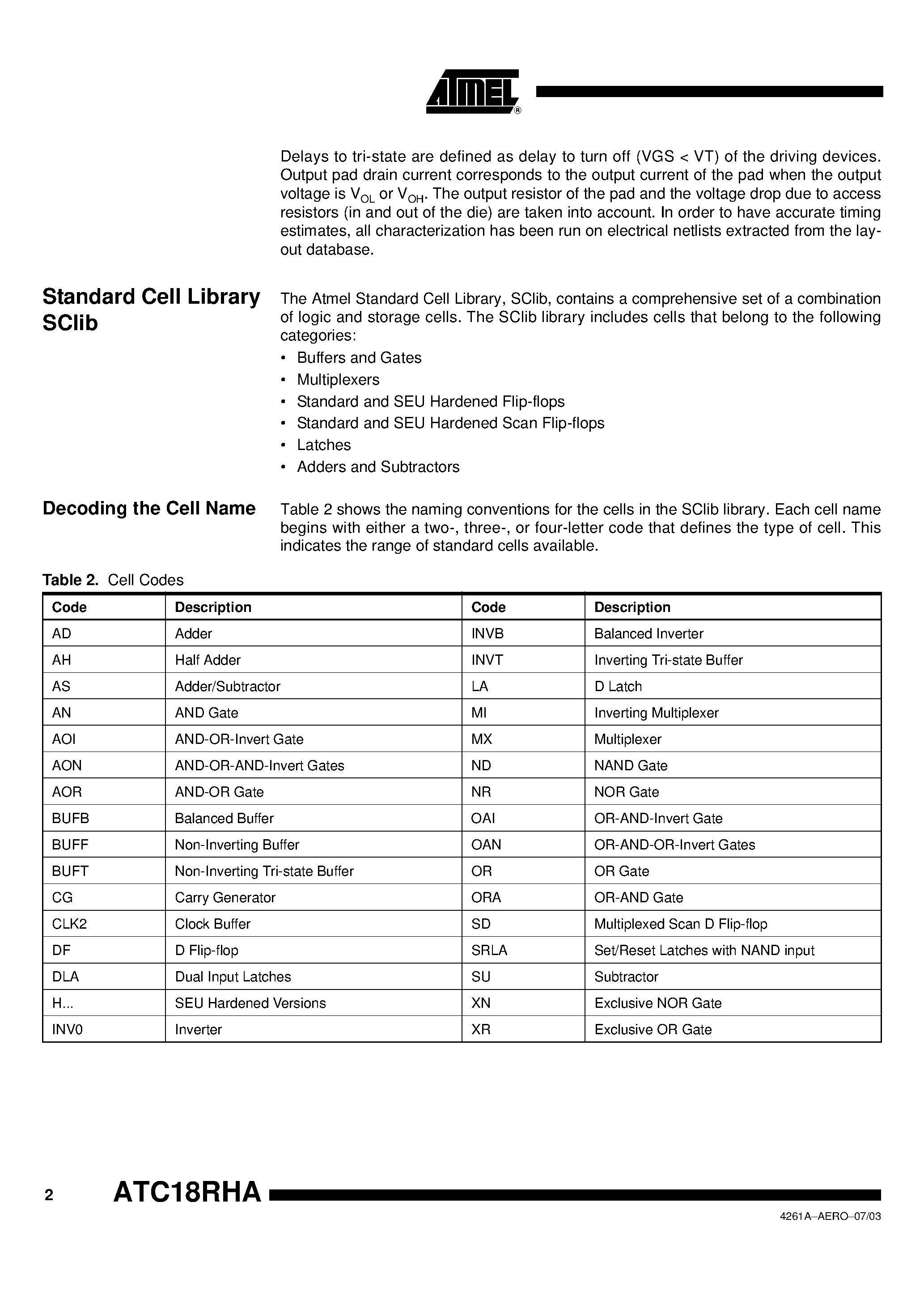 Datasheet ATC18RHA page 2 Datasheet ATC18RHA - Rad. Hard 0.18 Um CMOS Cell-based ASIC for Space Use page 2