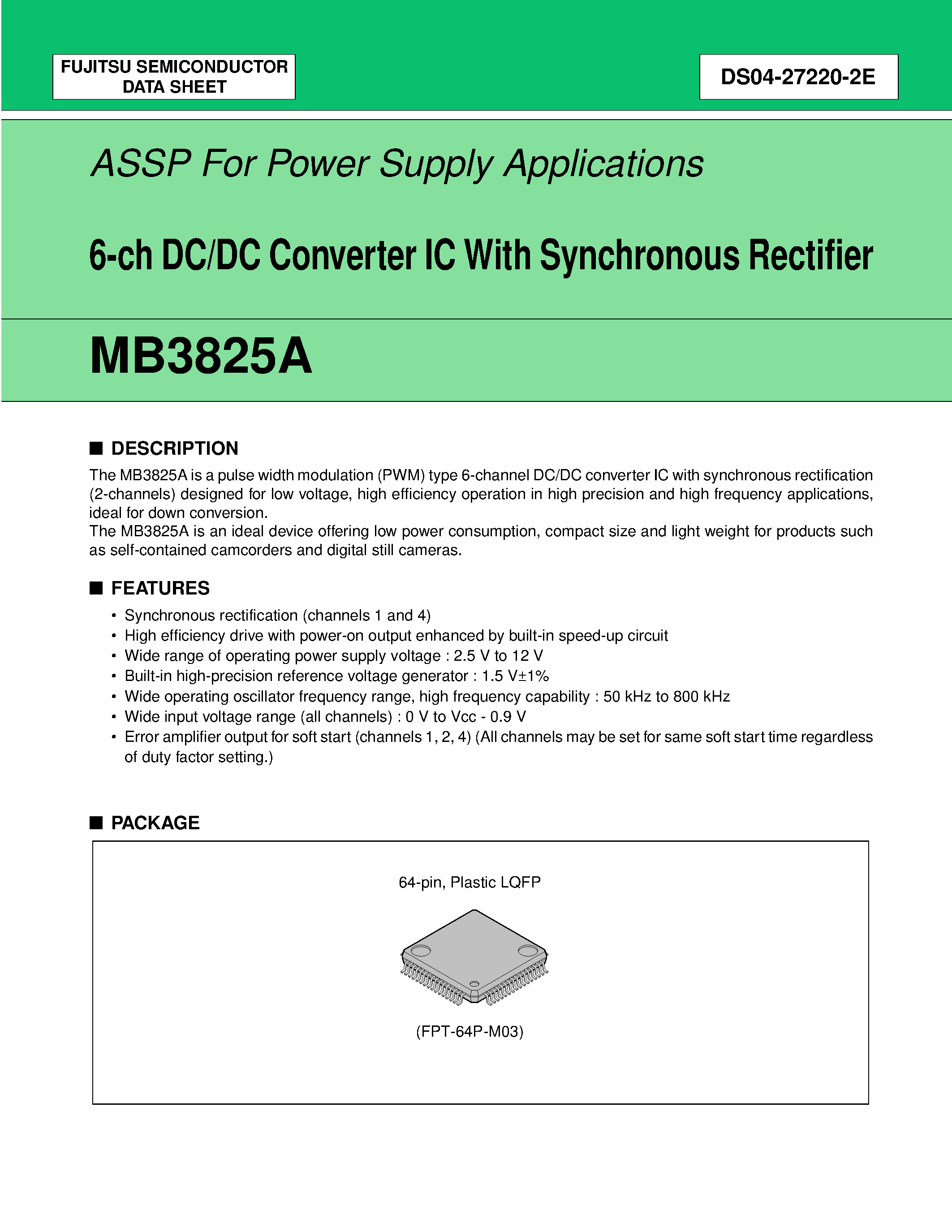 Datasheet MB3825A - 6-ch DC/DC Converter IC With Synchronous Rectifier page 1
