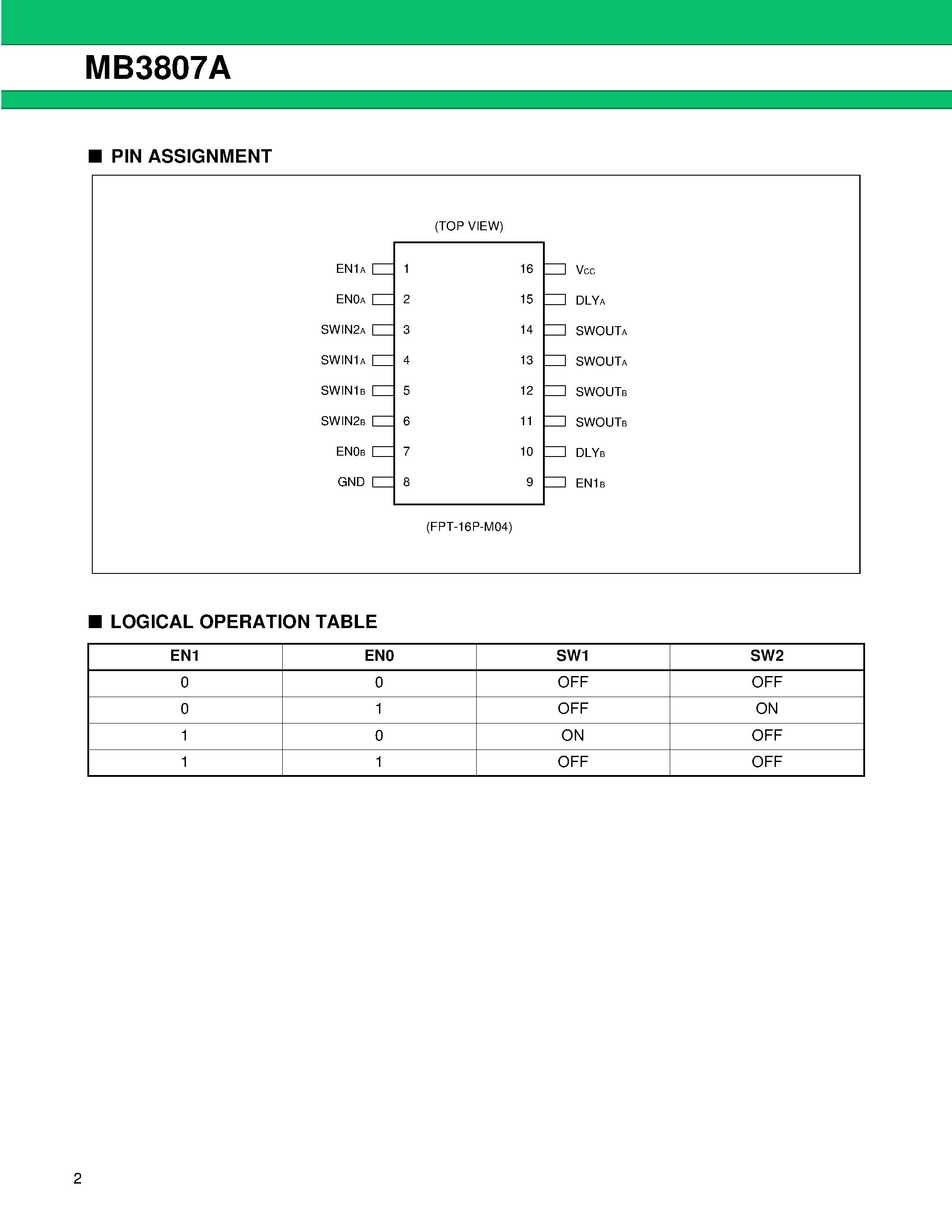 Datasheet MB3807A page 2 Datasheet MB3807A - Power Management Switching IC page 2