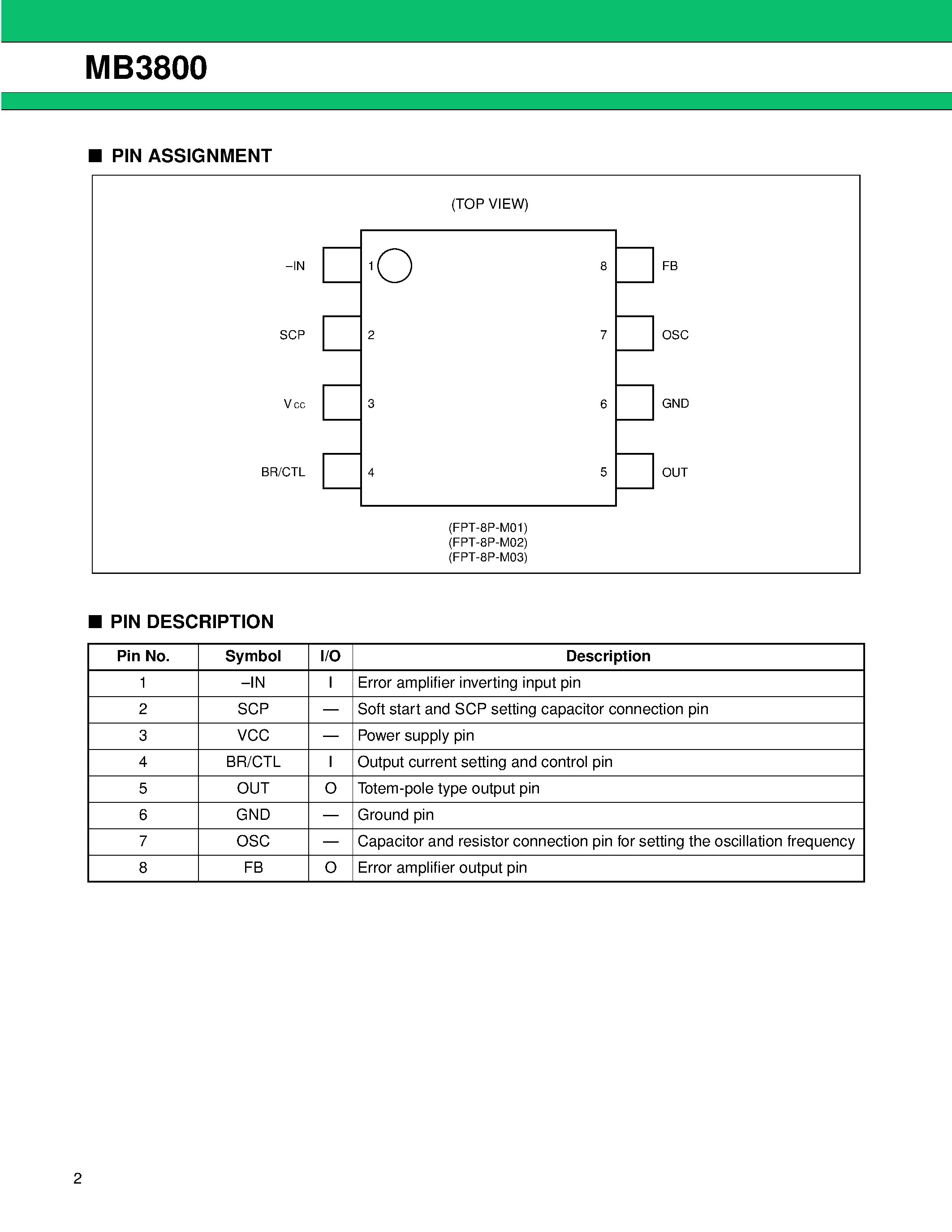 Datasheet MB3800 page 2 Datasheet MB3800 - Switching Regulator Controller (Low Voltage) page 2