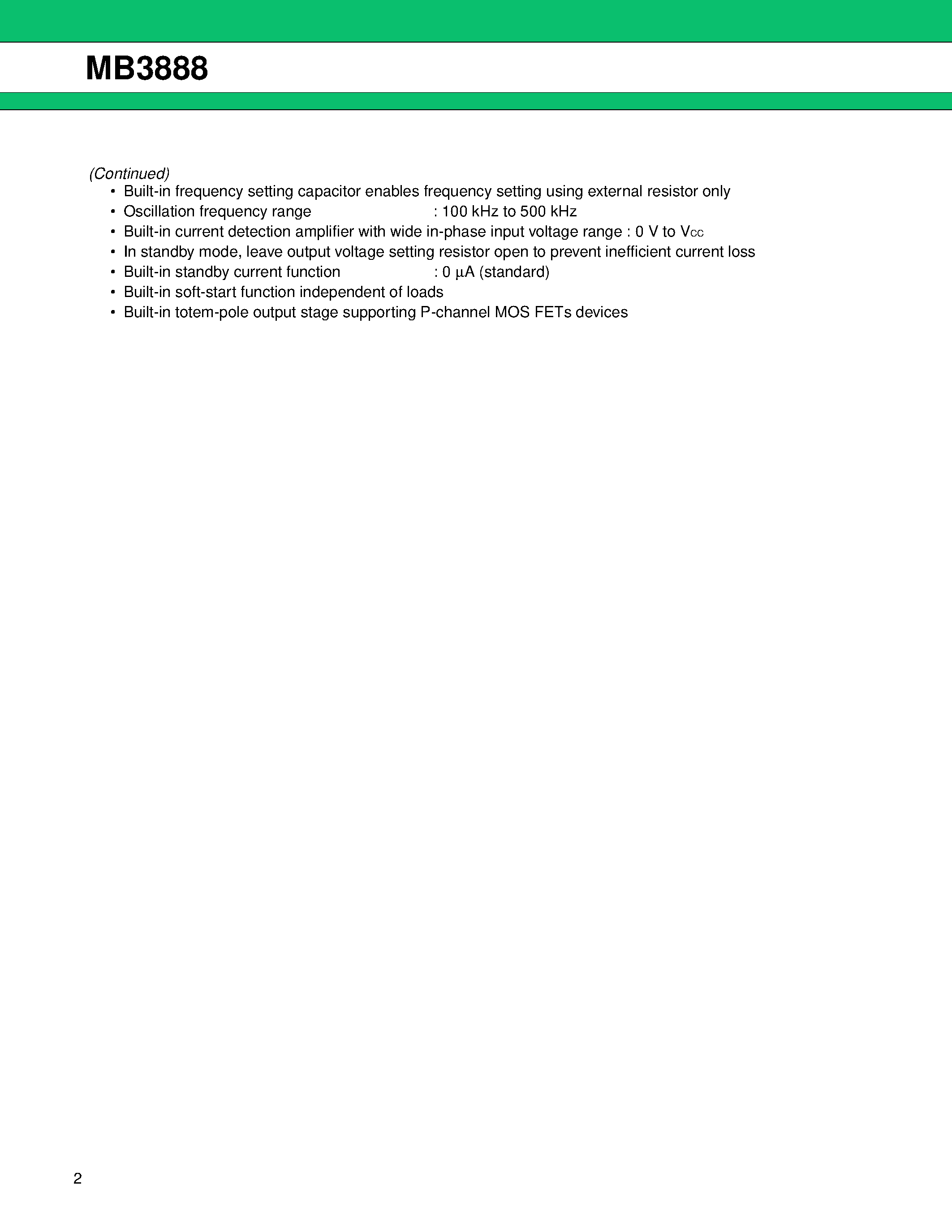 Datasheet MB3888 - DC/DC Converter IC for Charging Li-ion Battery page 2