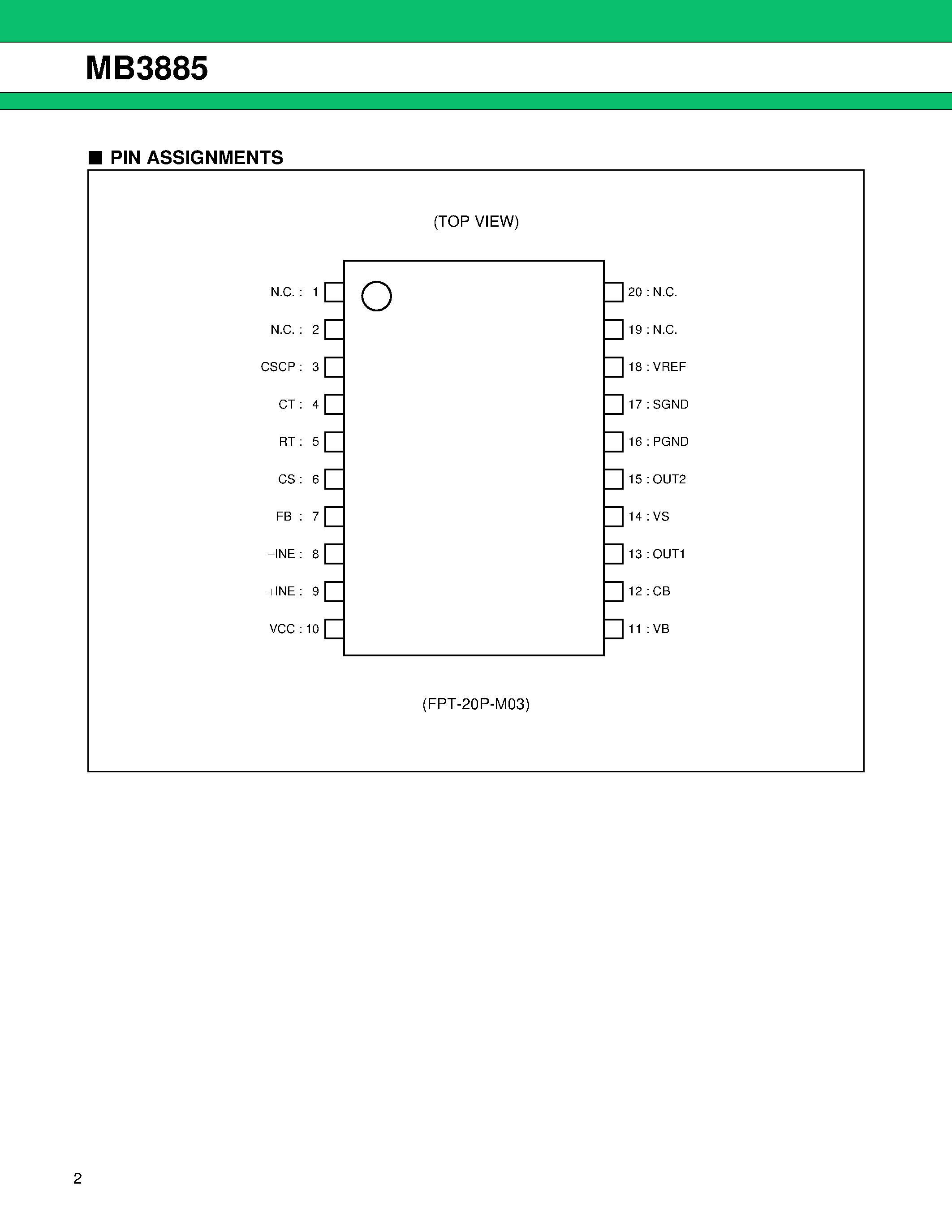Datasheet MB3885 - 1-channel DC/DC Converter IC with Synchronous Rectifier page 2