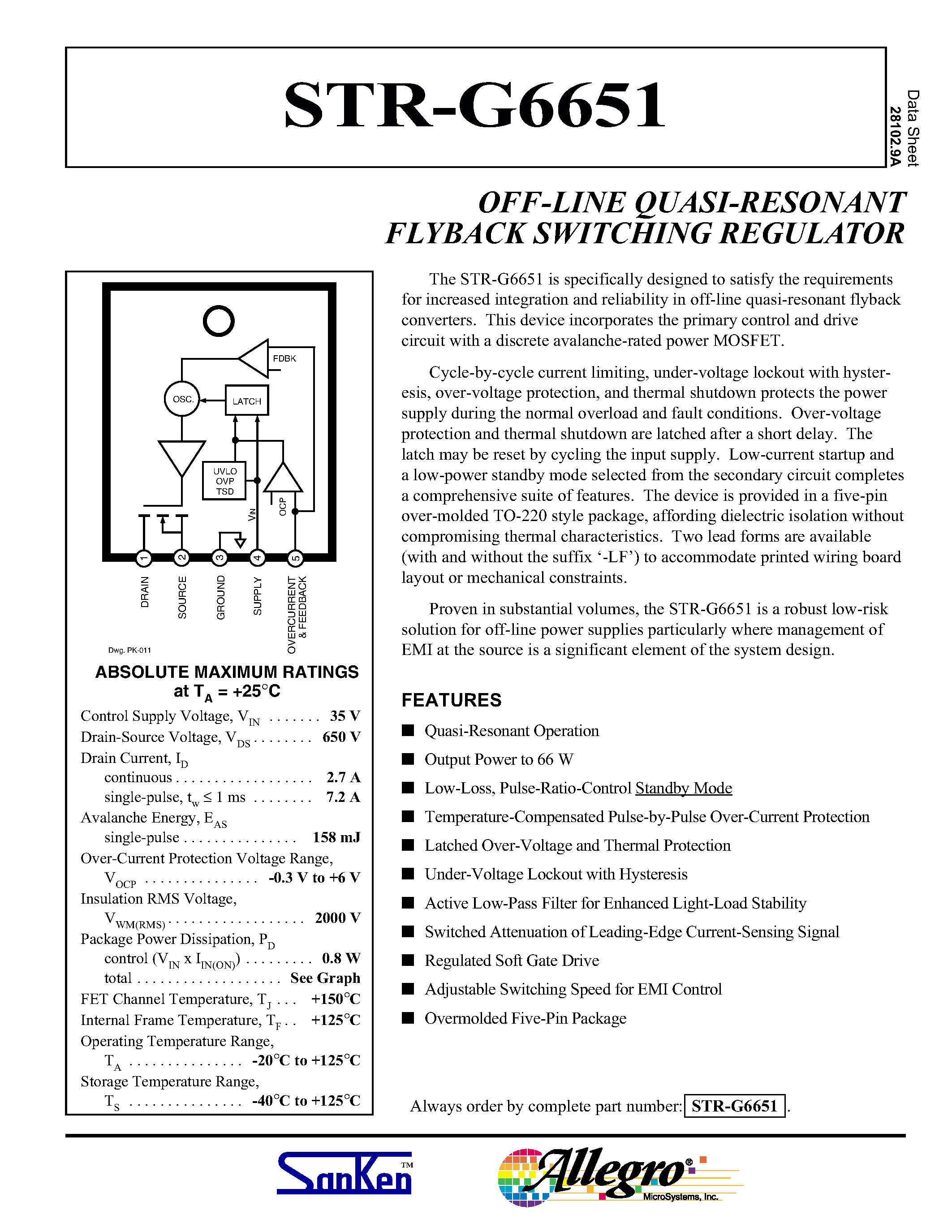 Datasheet STRG6632 page 1 Datasheet STRG6632 - OFF-LINE QUASI-RESONANT FLYBACK SWITCHING REGULATOR page 1