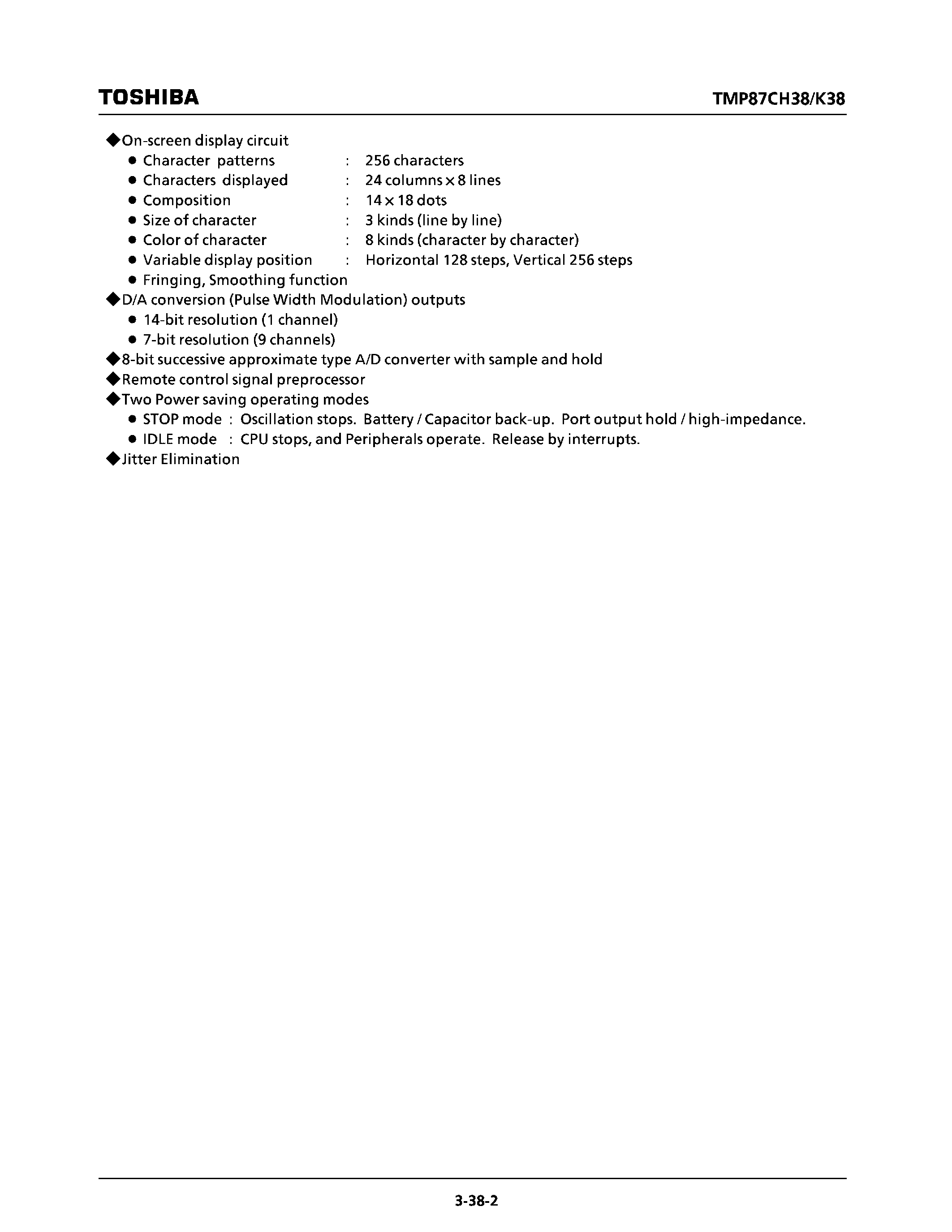 Datasheet TMP87CK38N - CMOS 8-BIT MICROCONTROLLER page 2
