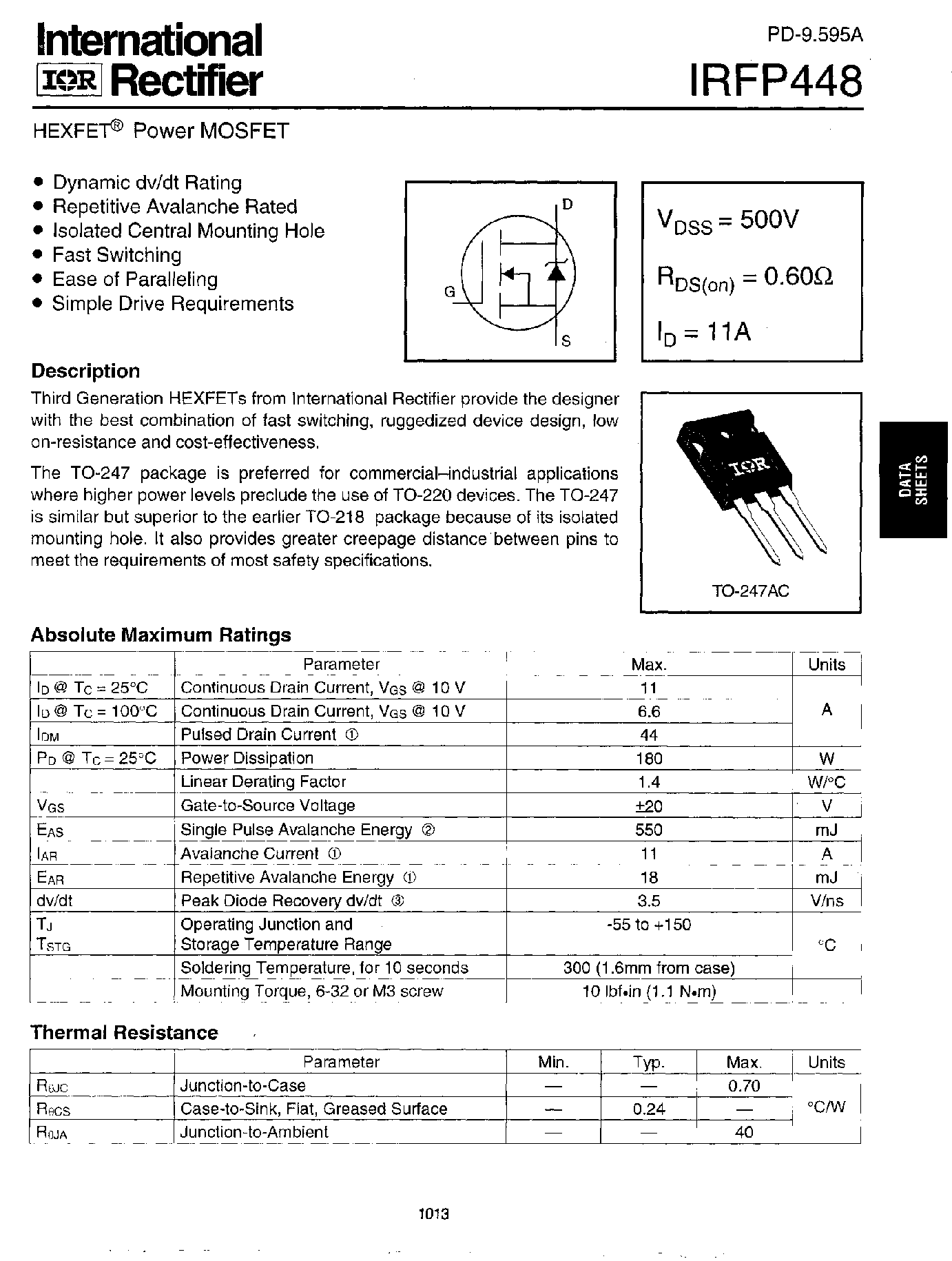 Datasheet IRFP448 - HEXFET POWER MOSFET page 1