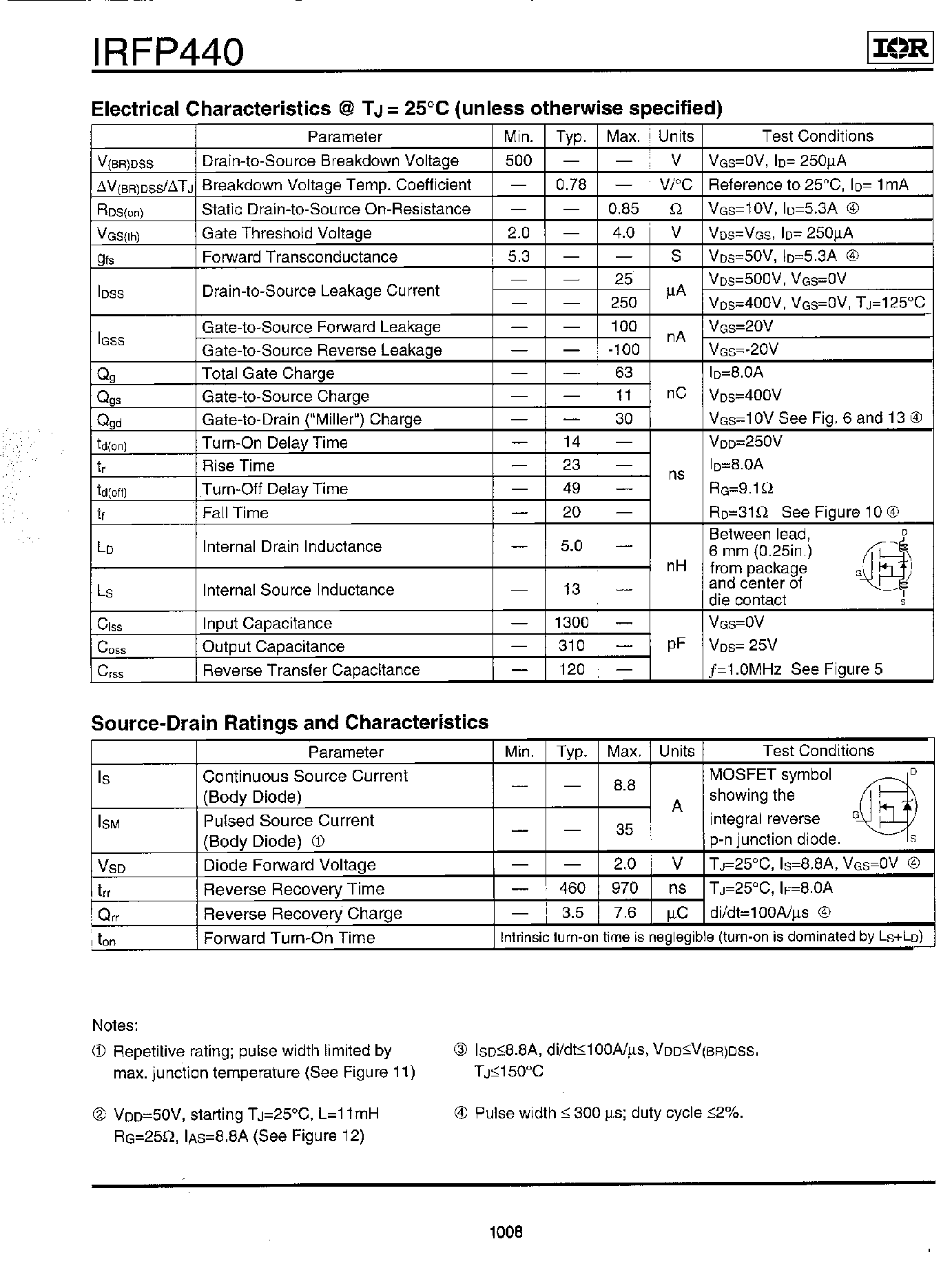 Datasheet IRFP440 - Power MOSFET page 2
