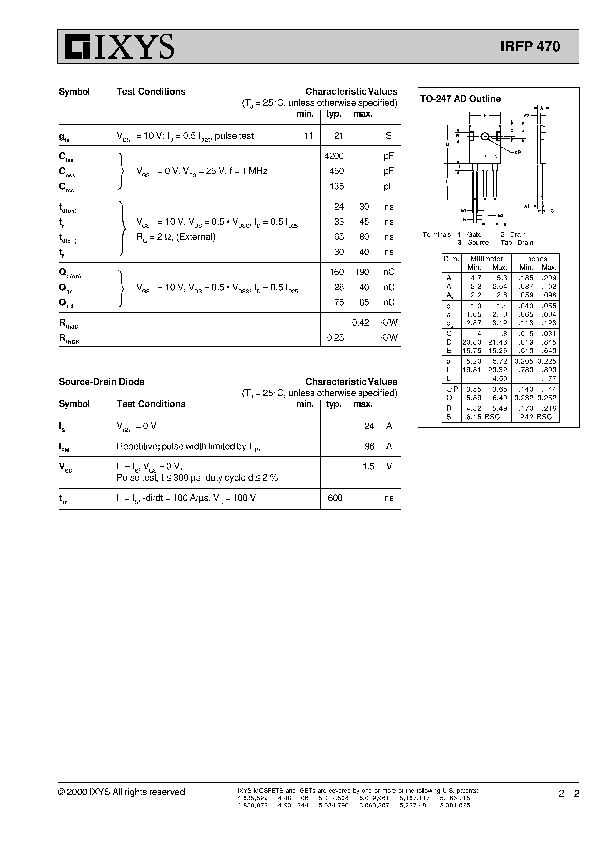Datasheet IRFP470 - N-Channel Enhancement Mode MegaMOS FET page 2
