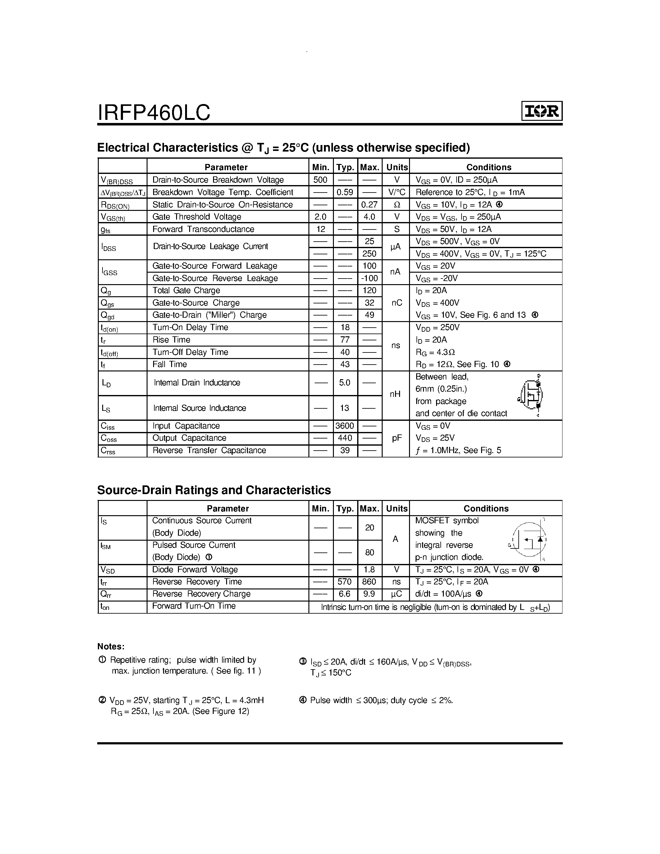 Datasheet IRFP460LC - Power MOSFET page 2