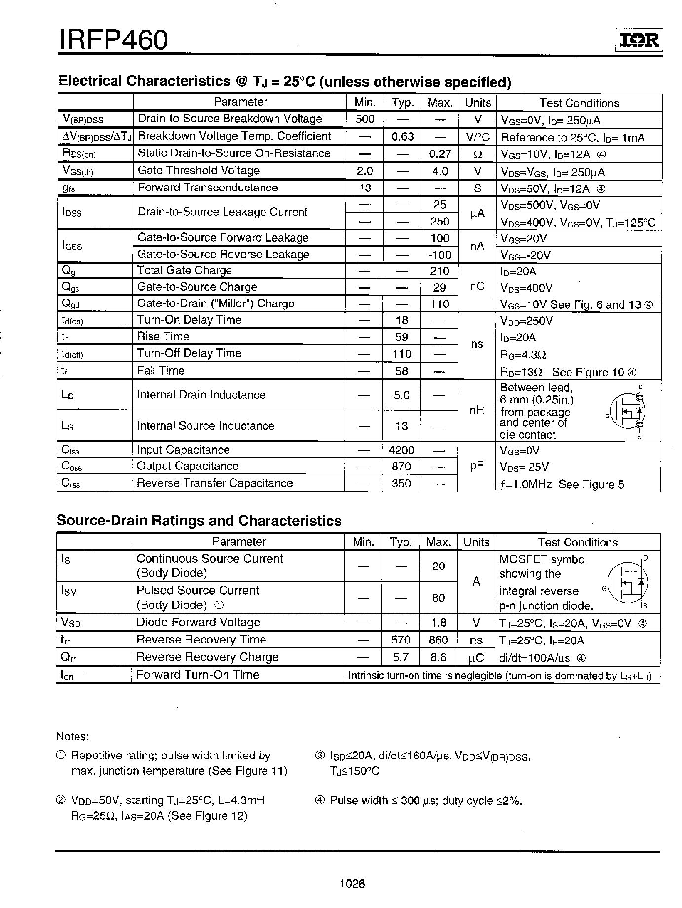 Datasheet IRFP460 - Power MOSFET page 2