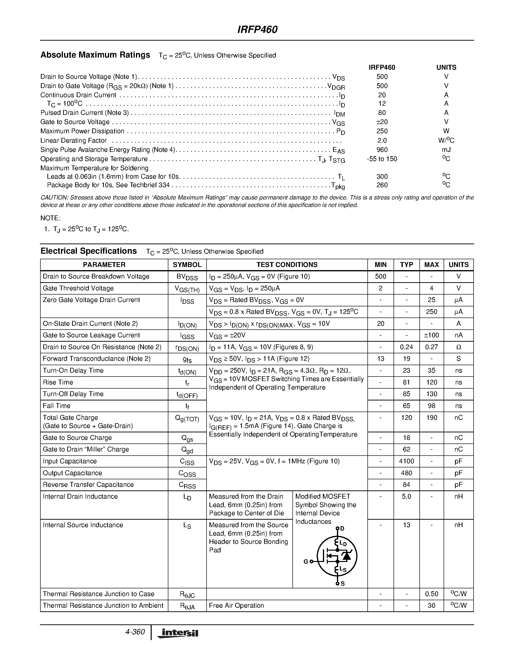 Datasheet IRFP460 page 2 Datasheet IRFP460 - N-Channel Power MOSFET page 2