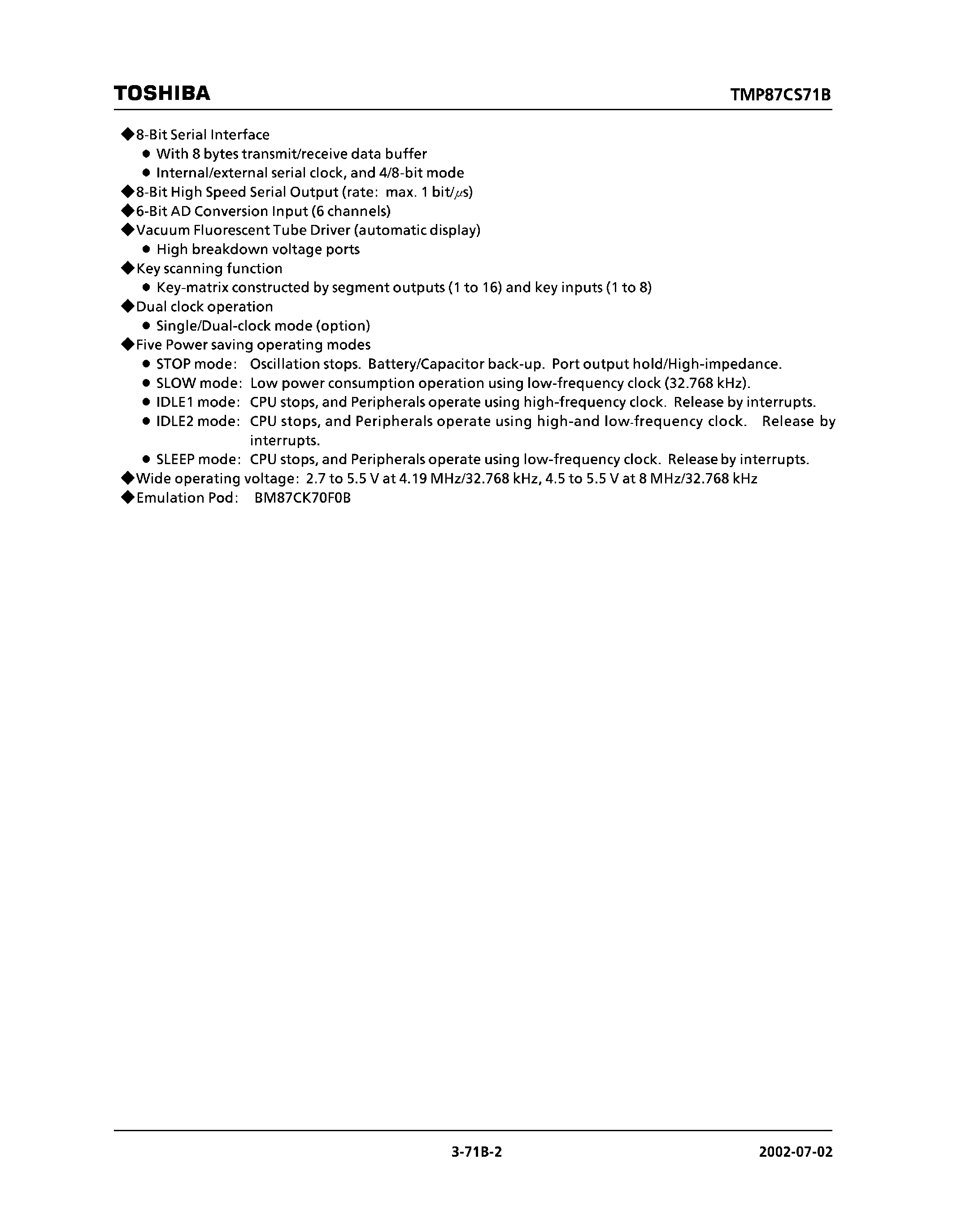 Datasheet TMP87CS71BF - CMOS 8-Bit Microcontroller page 2