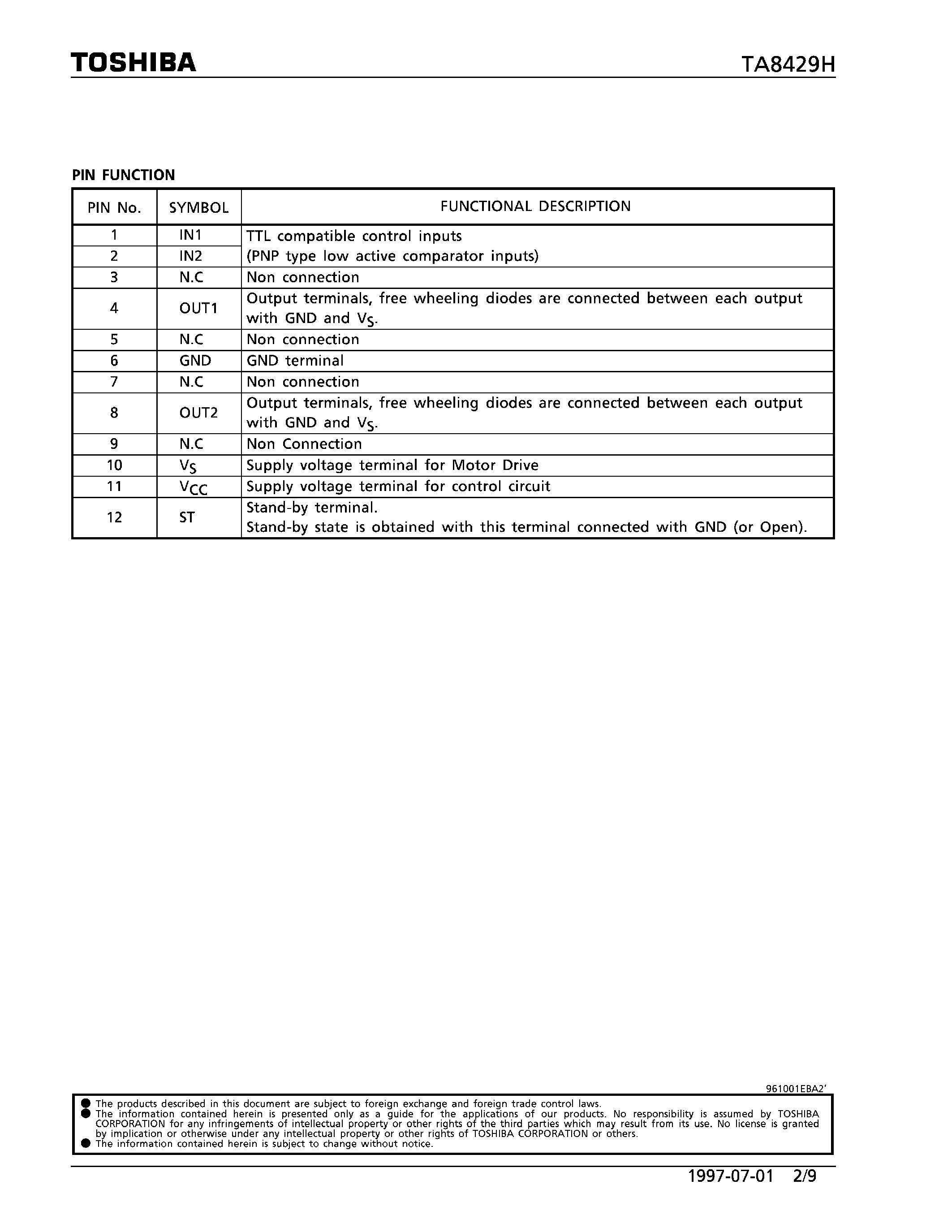 Datasheet TA8429H - 3.0A FULL VRIDGE DRIVER page 2