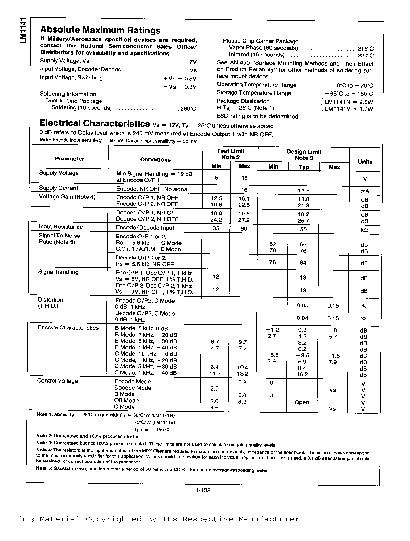 Datasheet LM1141 page 2 Datasheet LM1141 - Dolby B-C Type Noise Reduction page 2