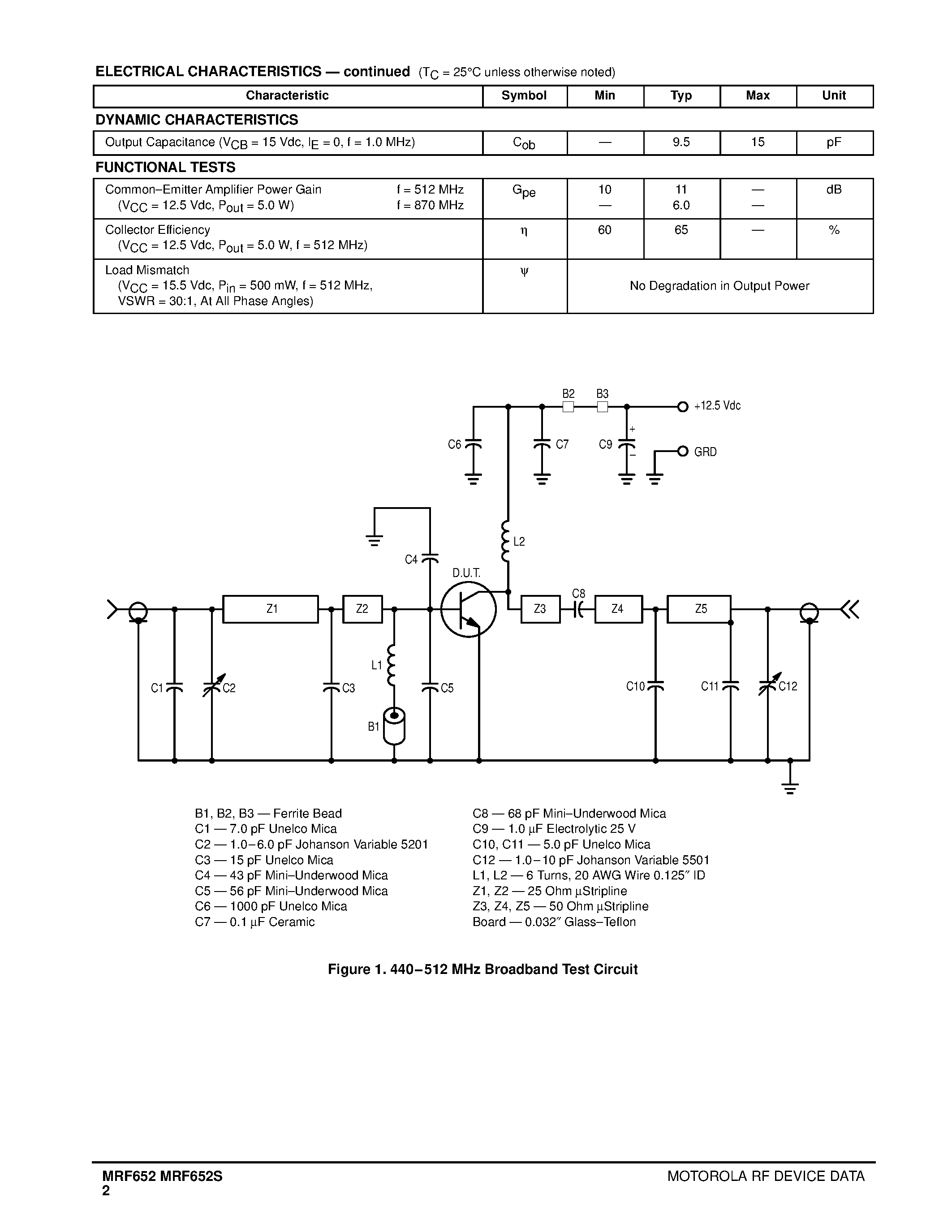 Datasheet MRF652 page 2 Datasheet MRF652 - RF POWER TRANSISTORS NPN SILICON page 2