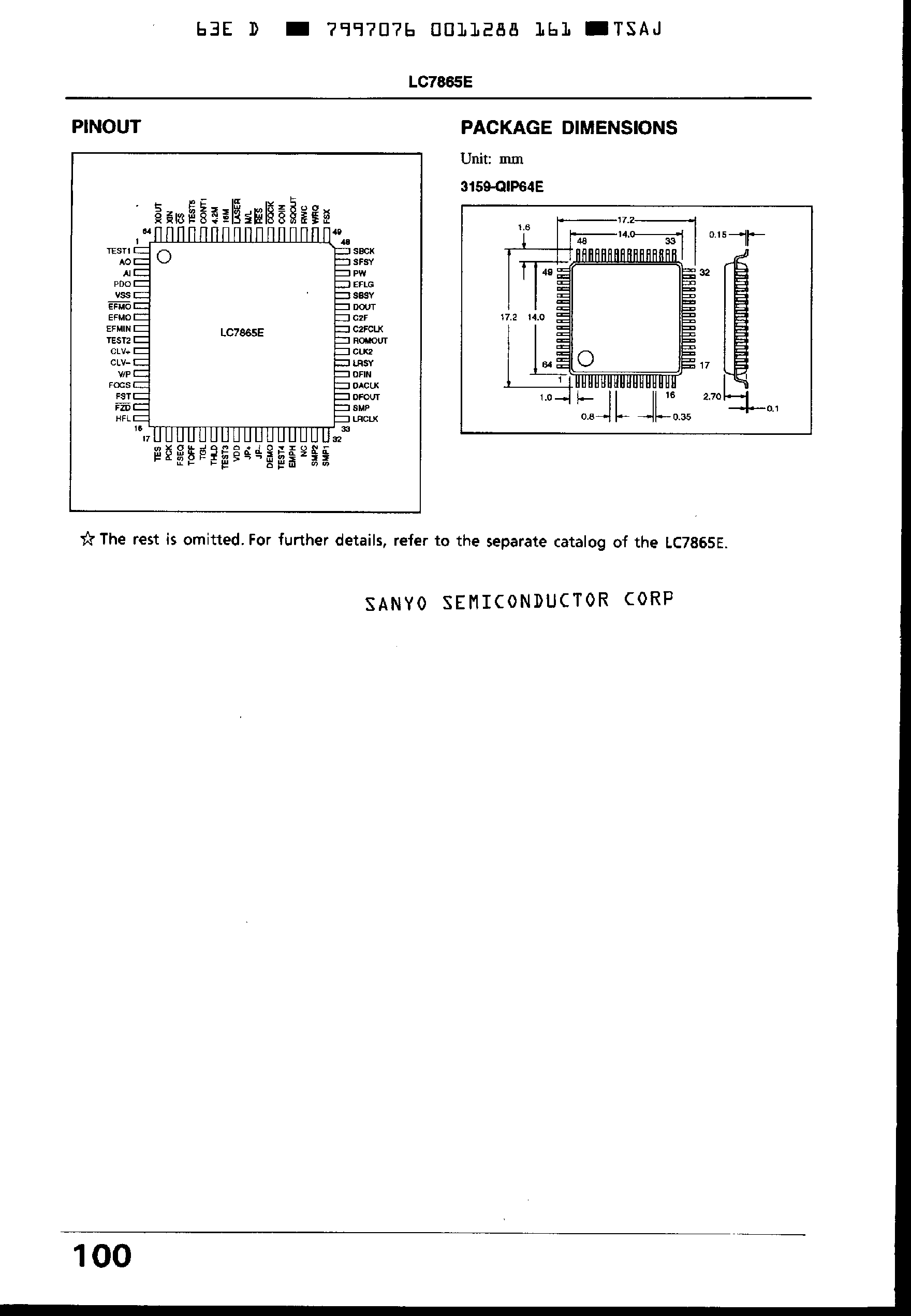 Даташит на микросхему LC7865E страница 2 Даташит LC7865E - Digital Signal Processor for CD Players страница 2
