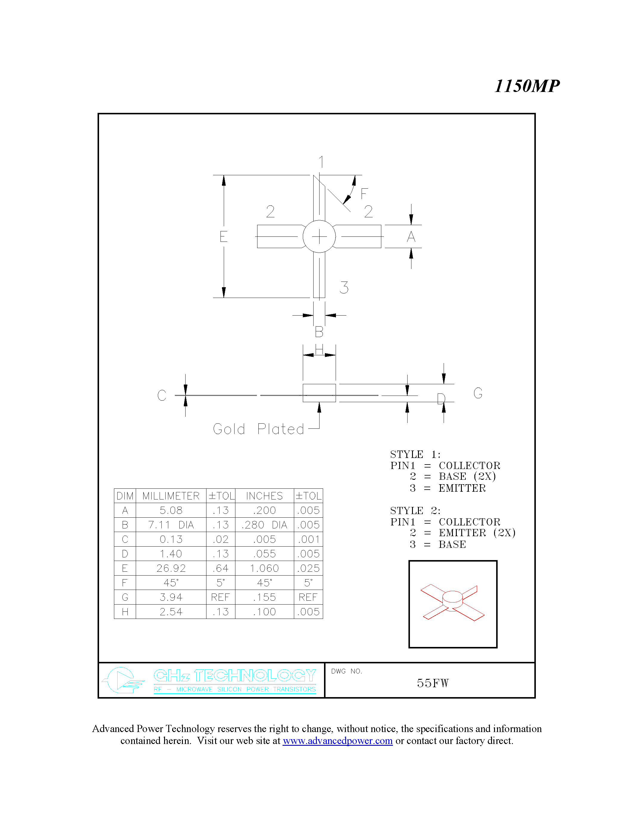 Даташит 1150MP - 150W / 50V / Class C Avionics 1025 - 1150 Mhz страница 2