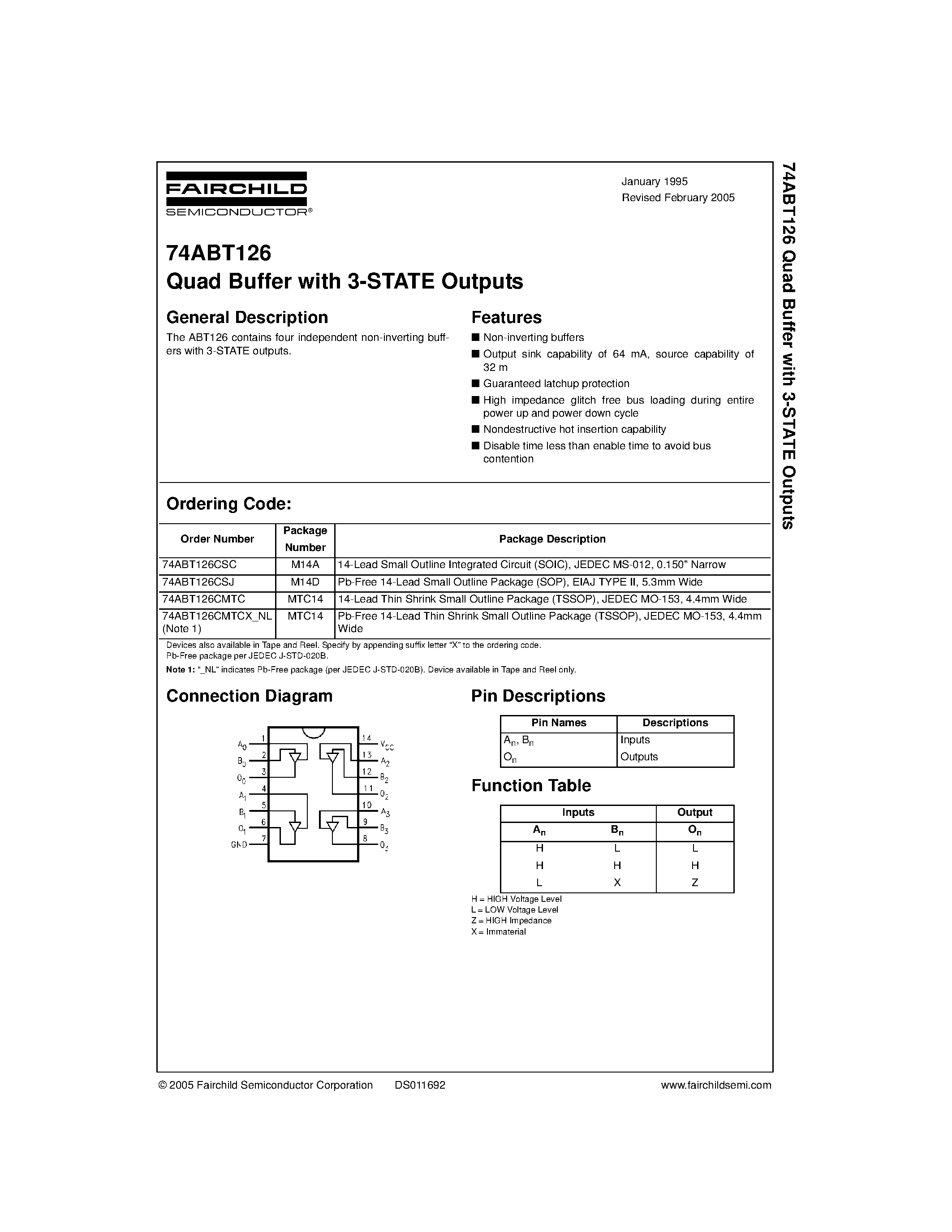 Даташит на микросхему 74ABT126 страница 1 Даташит 74ABT126 - Quad Buffer страница 1