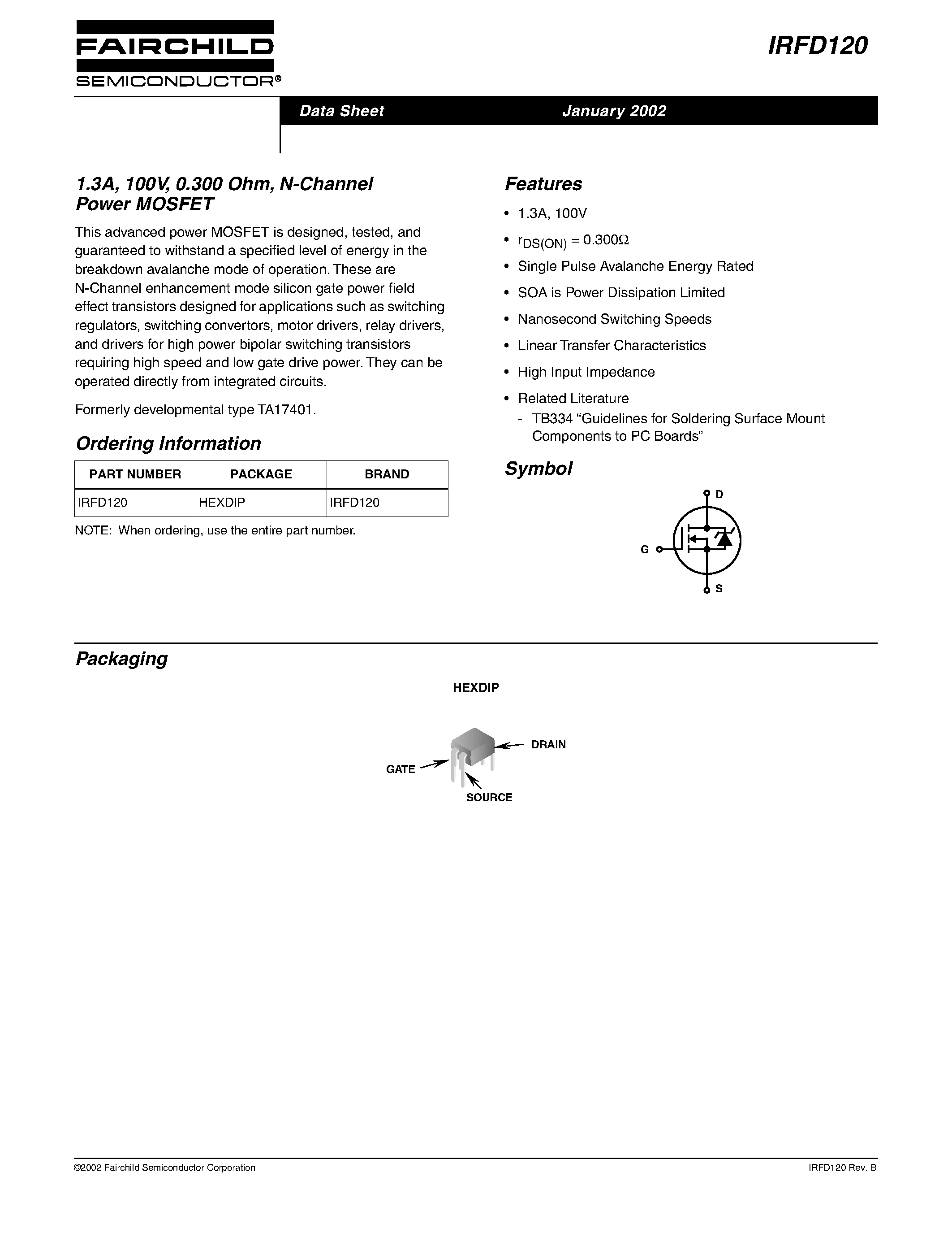 Datasheet IRFD120 - N-Channel Power MOSFET page 1