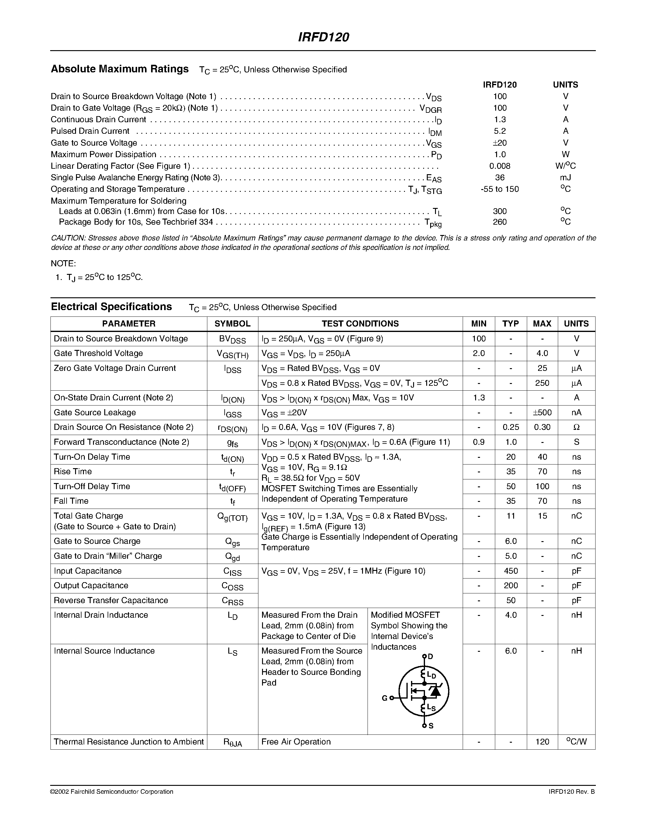 Datasheet IRFD120 - N-Channel Power MOSFET page 2