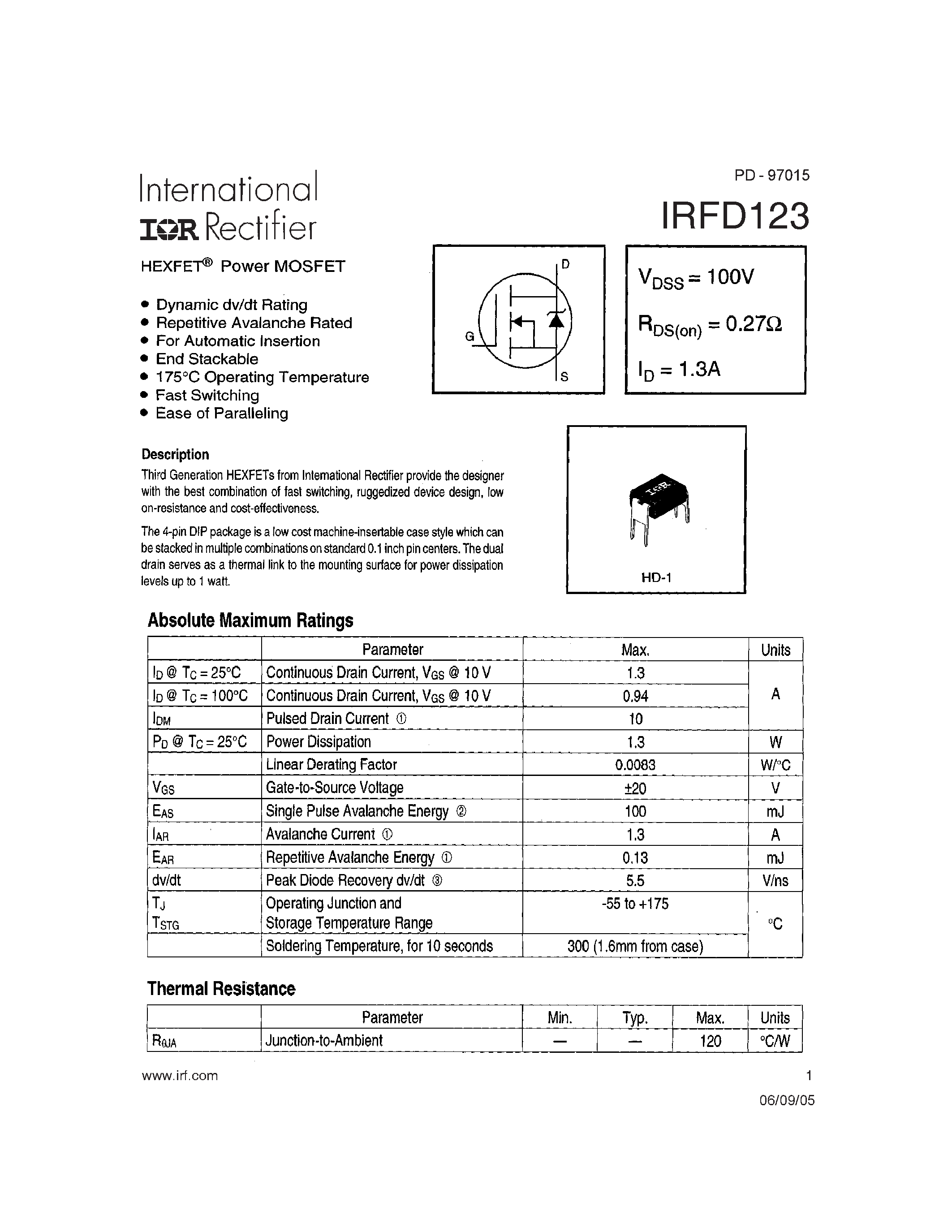Datasheet IRFD123 - N-Channel Power MOSFETs page 1