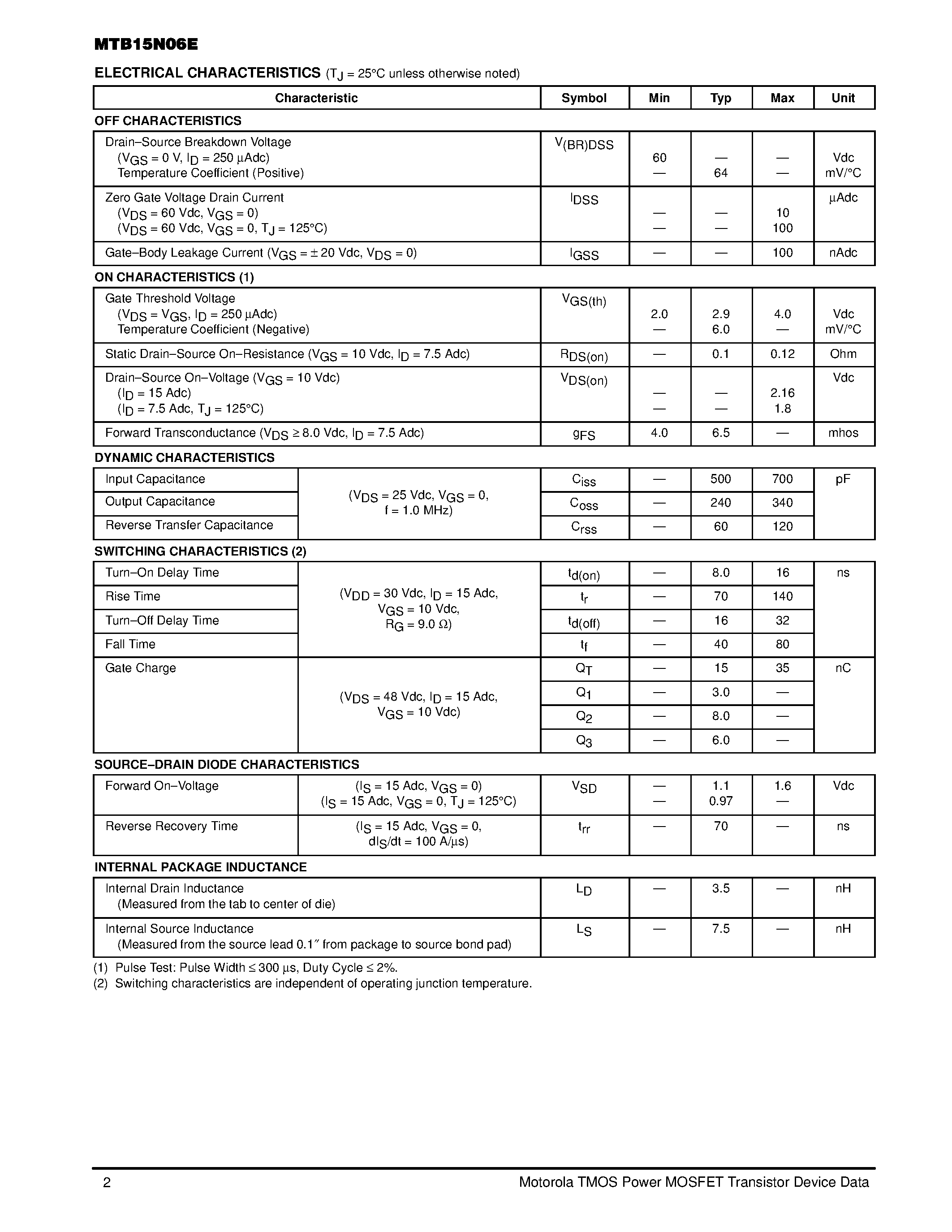 Даташит MTB15N06E - TMOS POWER FET 15 AMPERES страница 2