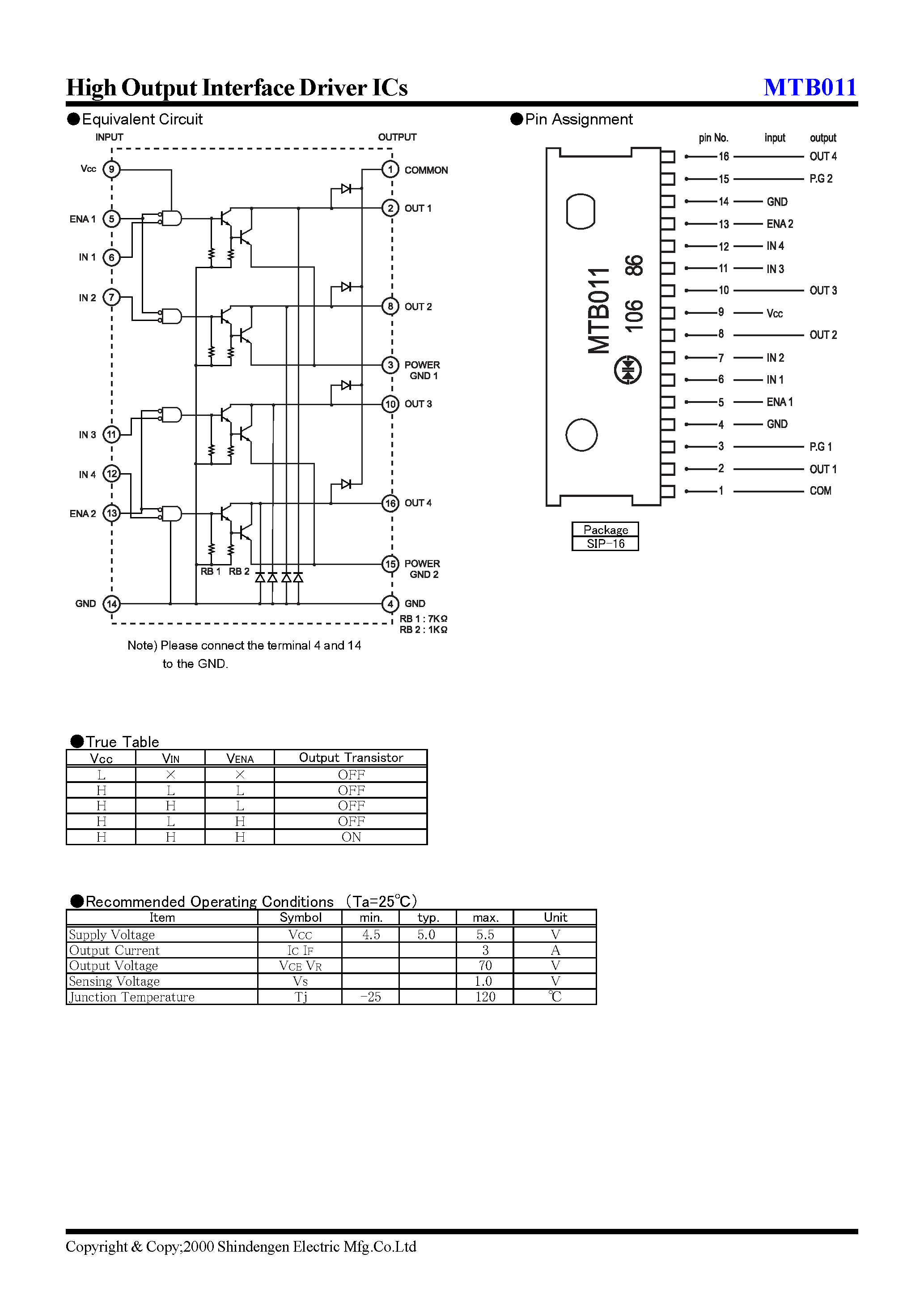 Даташит на микросхему MTB011 страница 2 Даташит MTB011 - High Output Interface Driver ICs страница 2