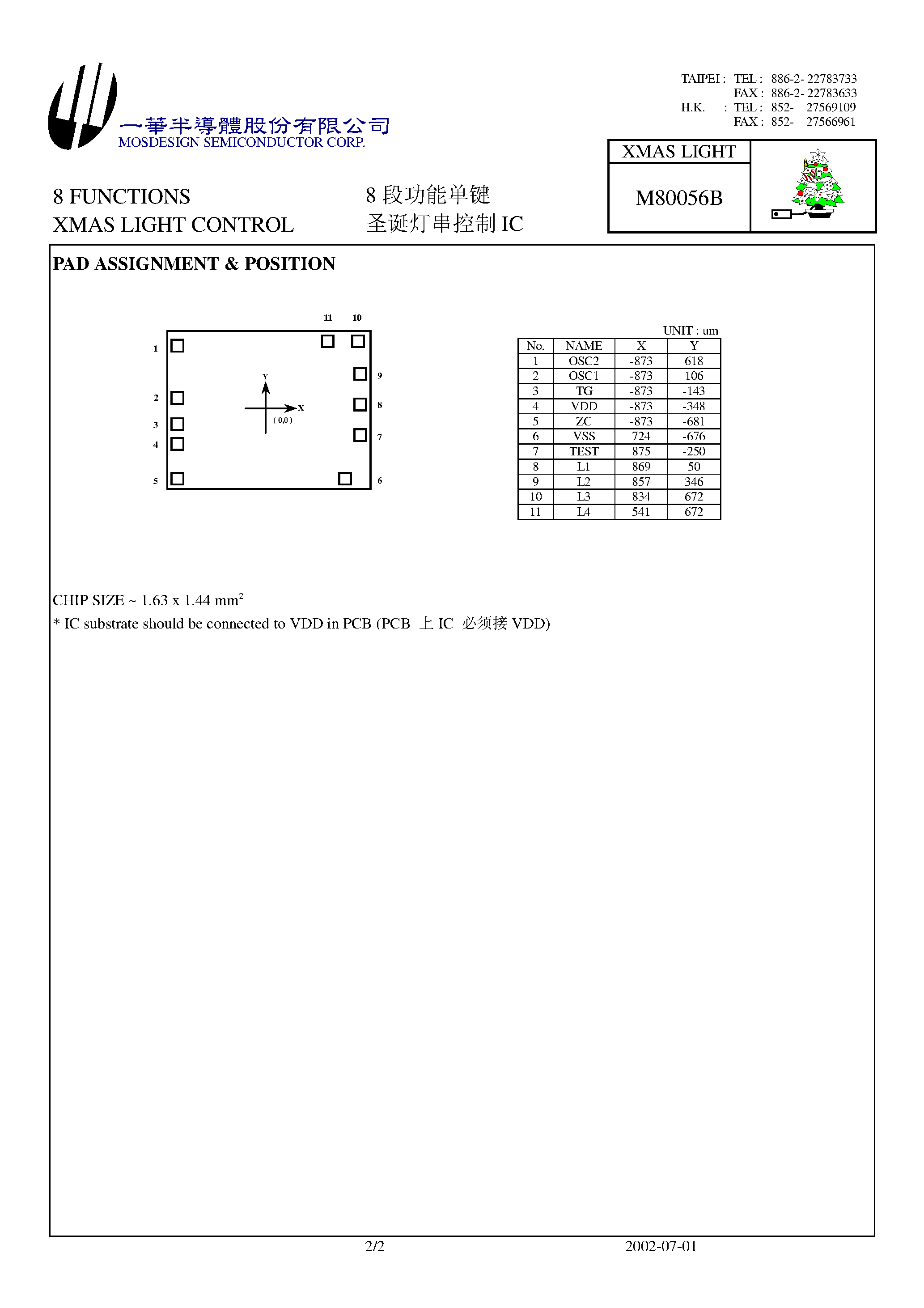 Datasheet M80056B - 8 Functions Xmas Light Control page 2