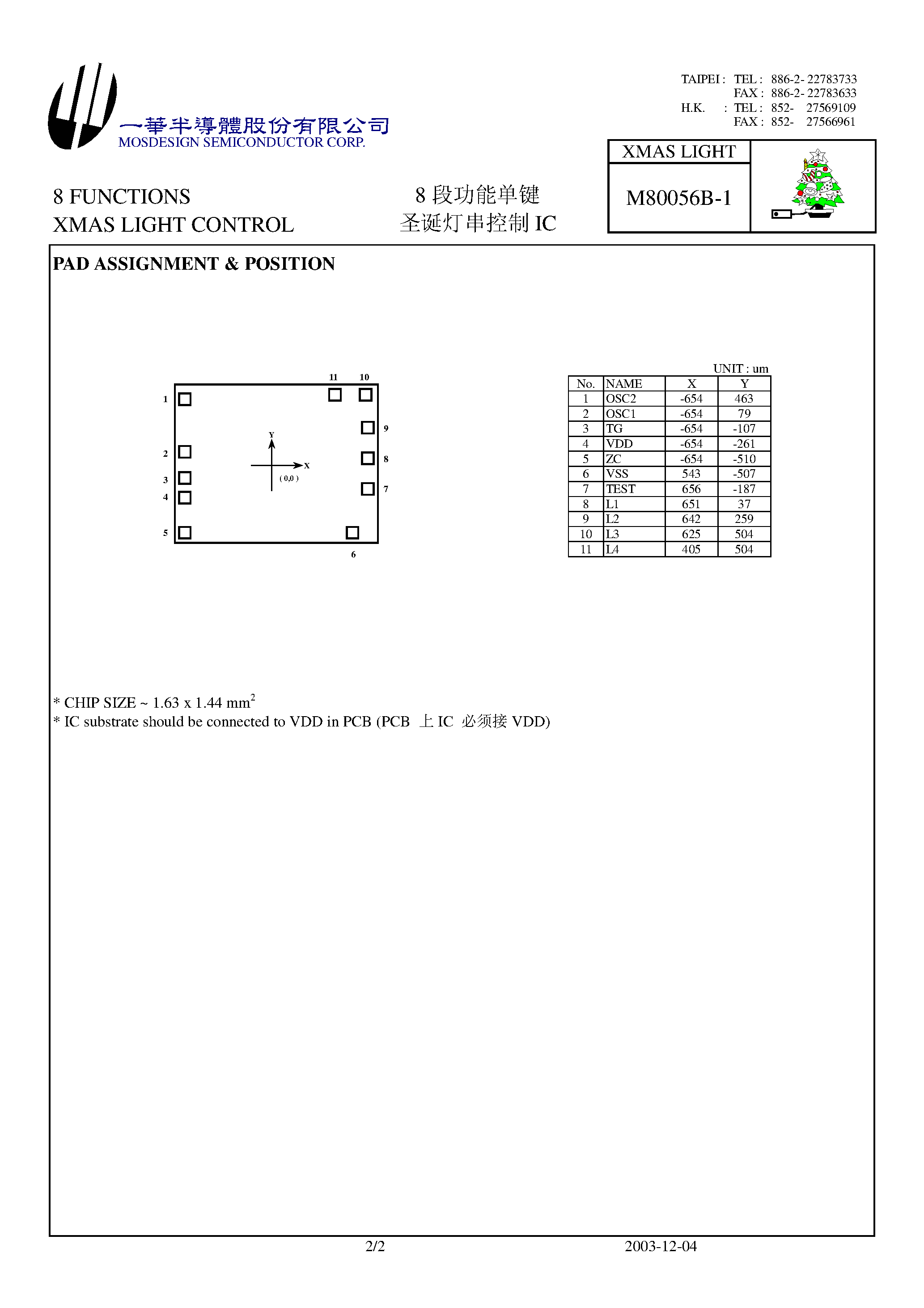 Datasheet M80056B-1 - 8 Functions Xmas Light Control page 2