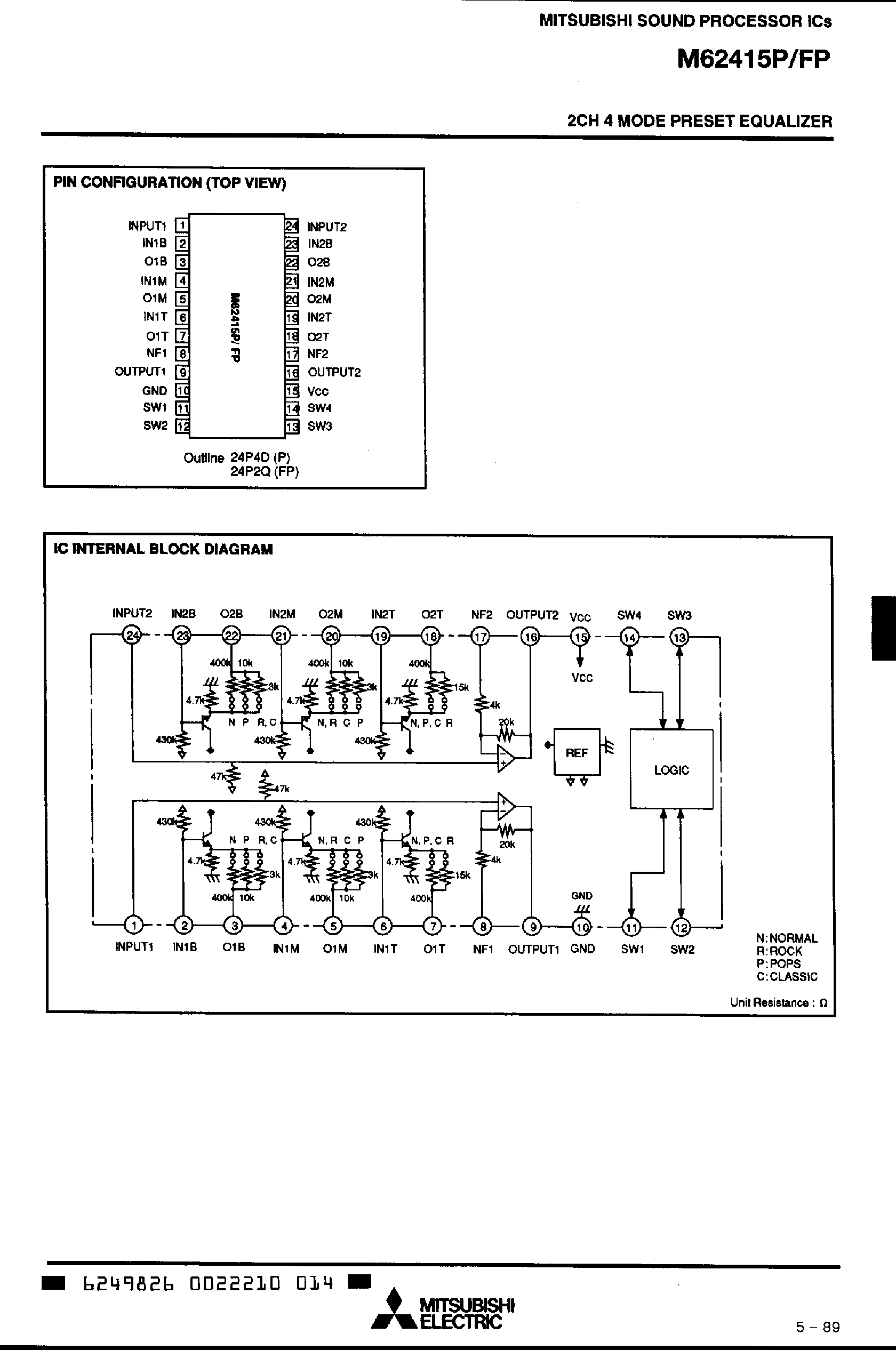 Datasheet M62415 - 2CH 4 Mode Preset Equalizer page 2