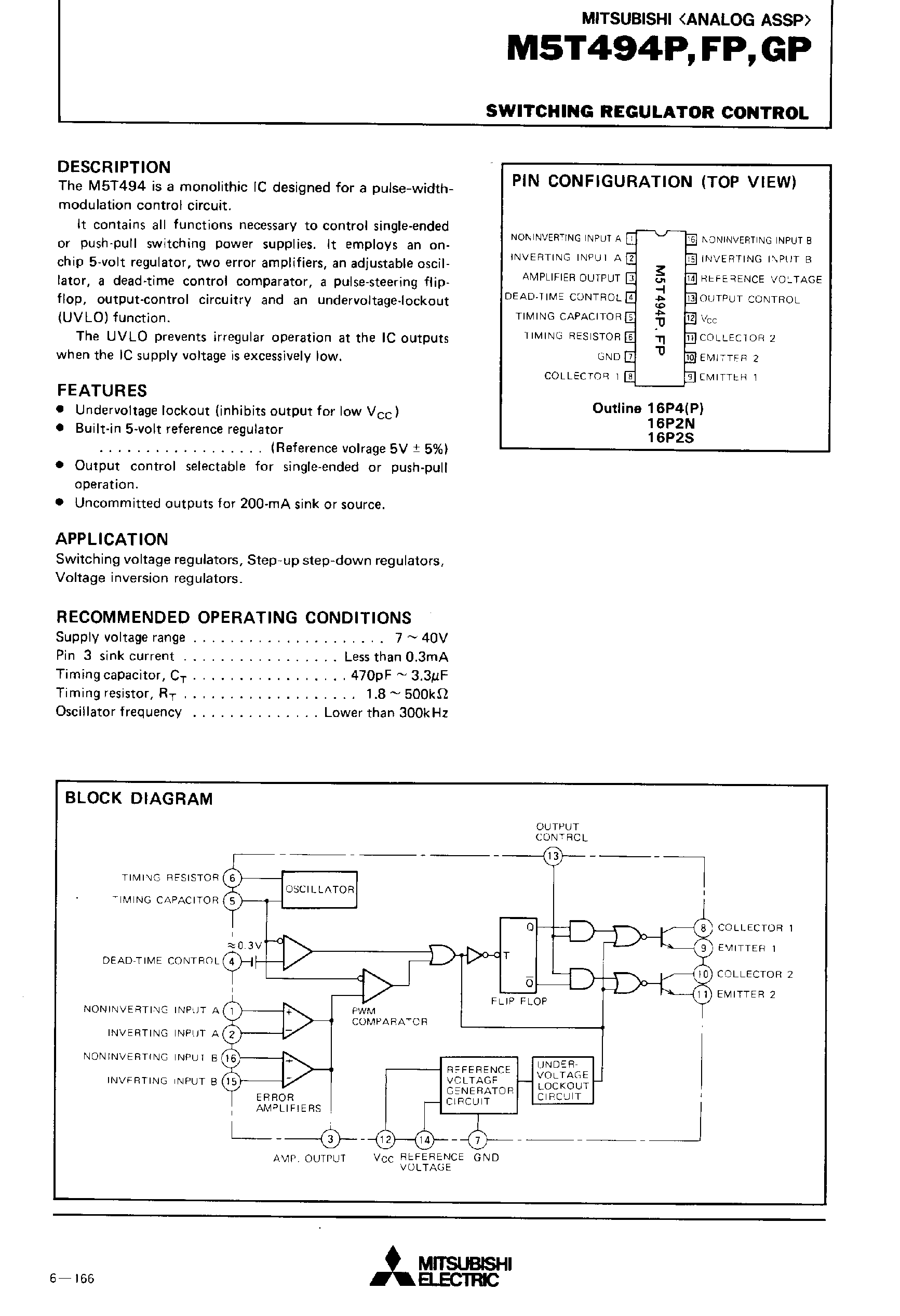 Datasheet M5T494 page 1 Datasheet M5T494 - Switching Regulator Control page 1