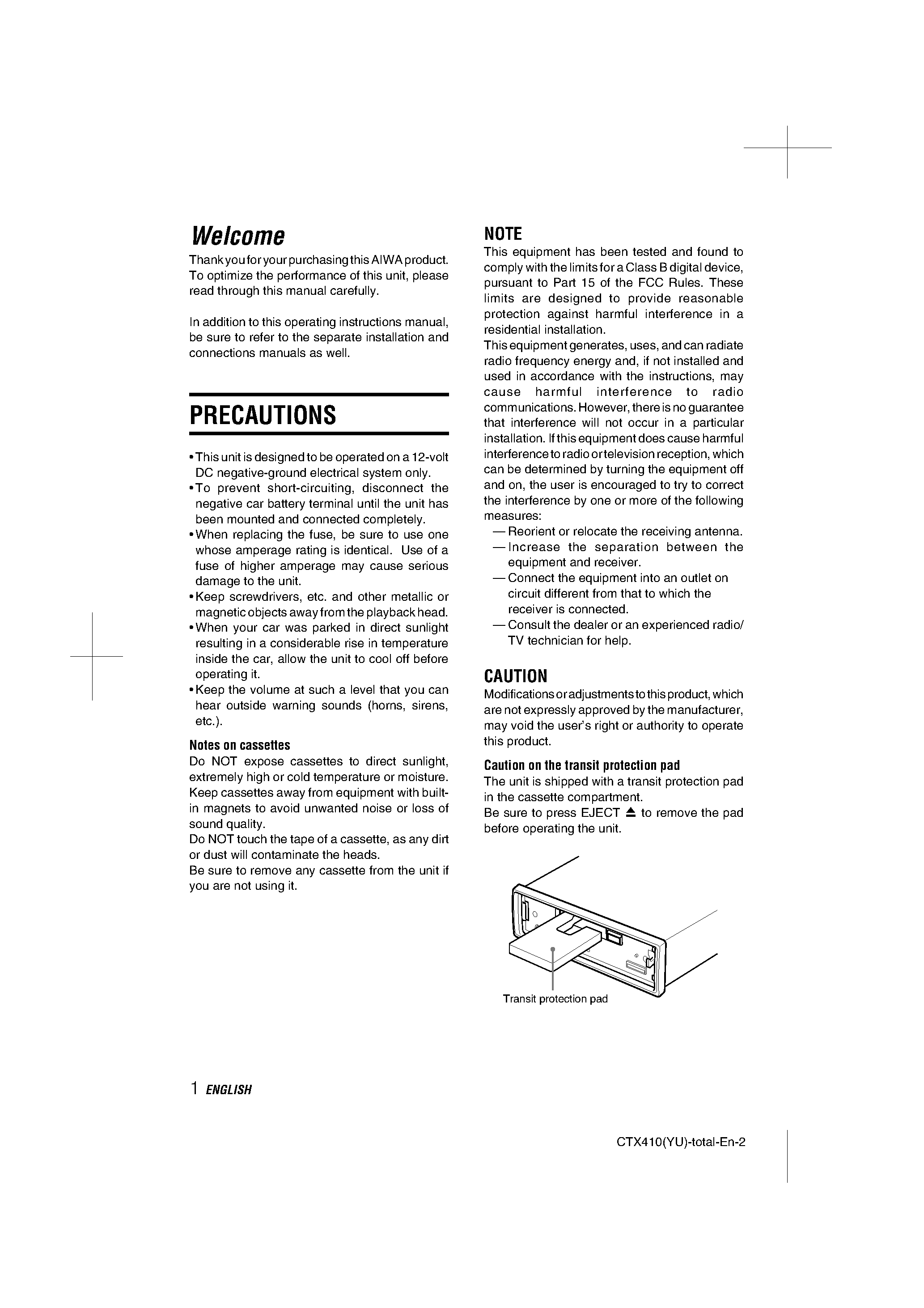 Даташит CT-X410(yu) - Stereo Car Cassette Receiver страница 2